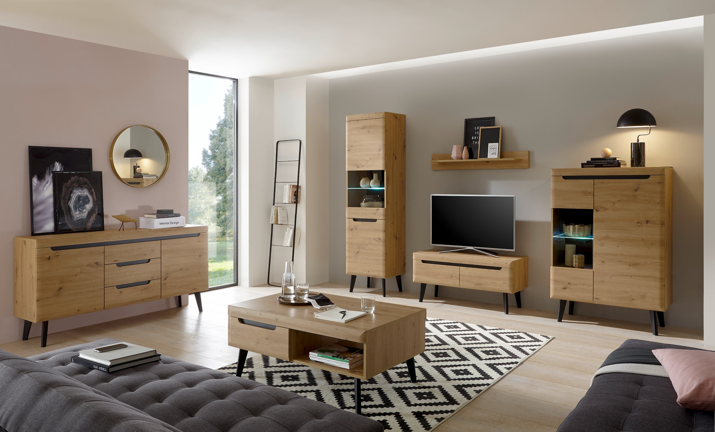 Home affaire Lowboard »Torge, TV-Unterschrank, TV-Kommode, Fernsehschrank, TV-Board« 1 Stk. tlg. abgeschrägte Füsse, drei Farben, Scandi Design, 107 cm breit