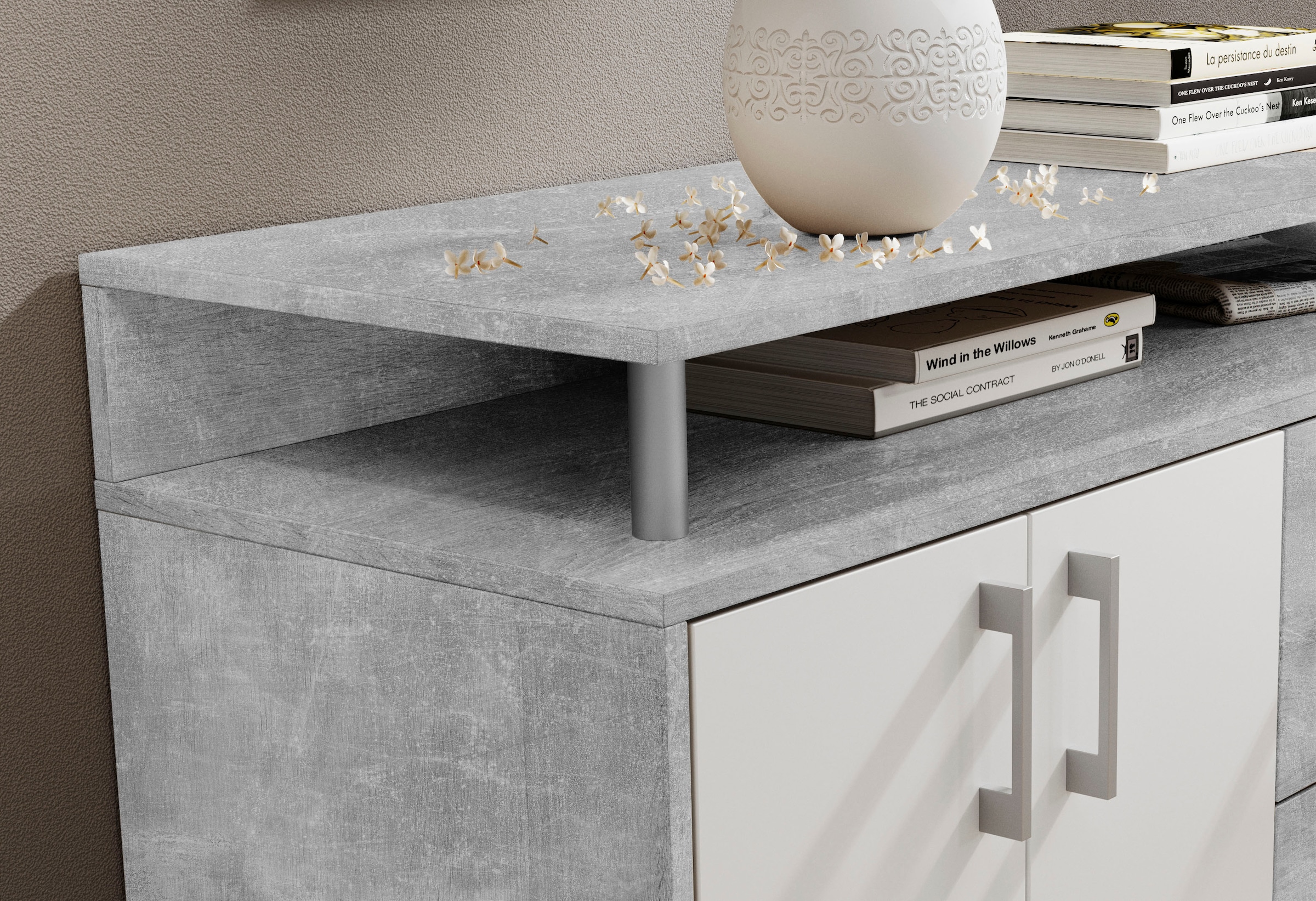 HBZ Sideboard »Drivno Sideboard, B/H/T 139x90x34 cm« 1 Stk. tlg. Breite 139cm, Kugelauszug, Einlegeböden verstellbar,  3 Schubkästen