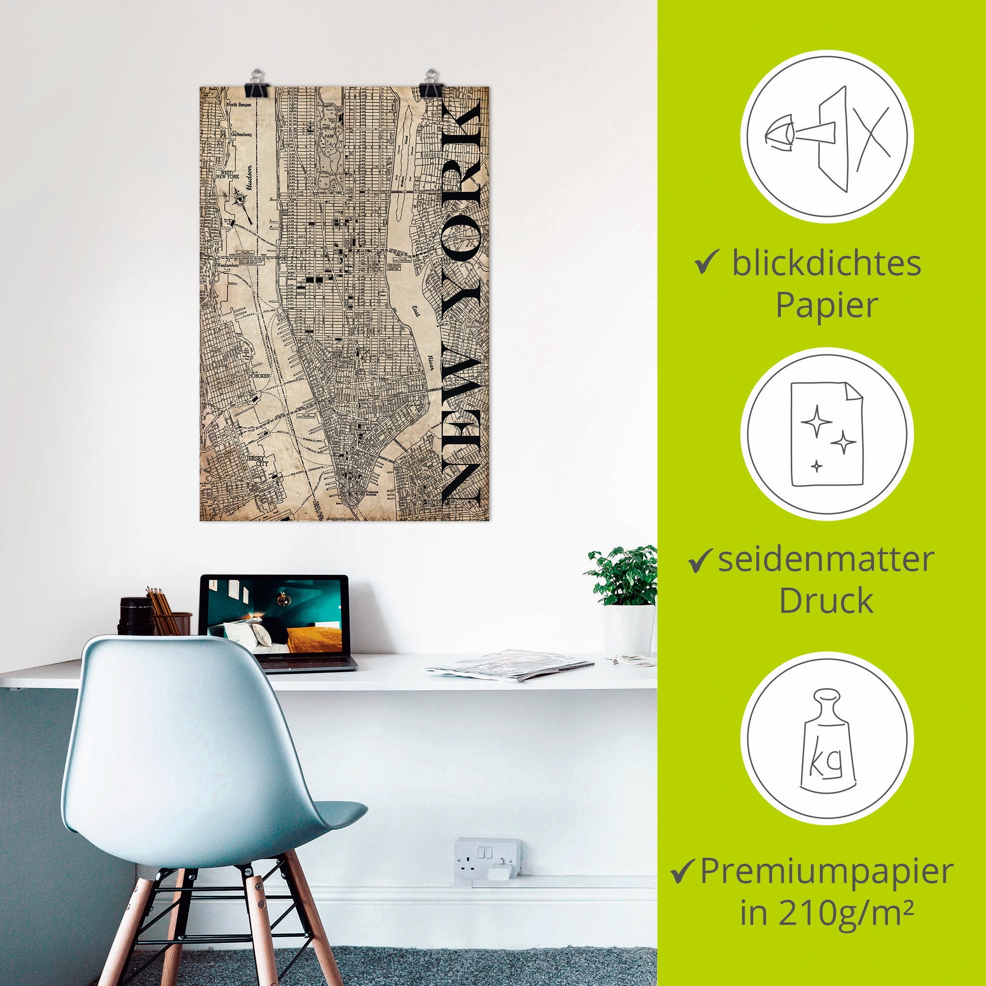 Artland Wandbild »New York Karte Strassen Karte Grunge« Amerika 1 Stk. tlg. als Leinwandbild, Poster in verschied. Grössen