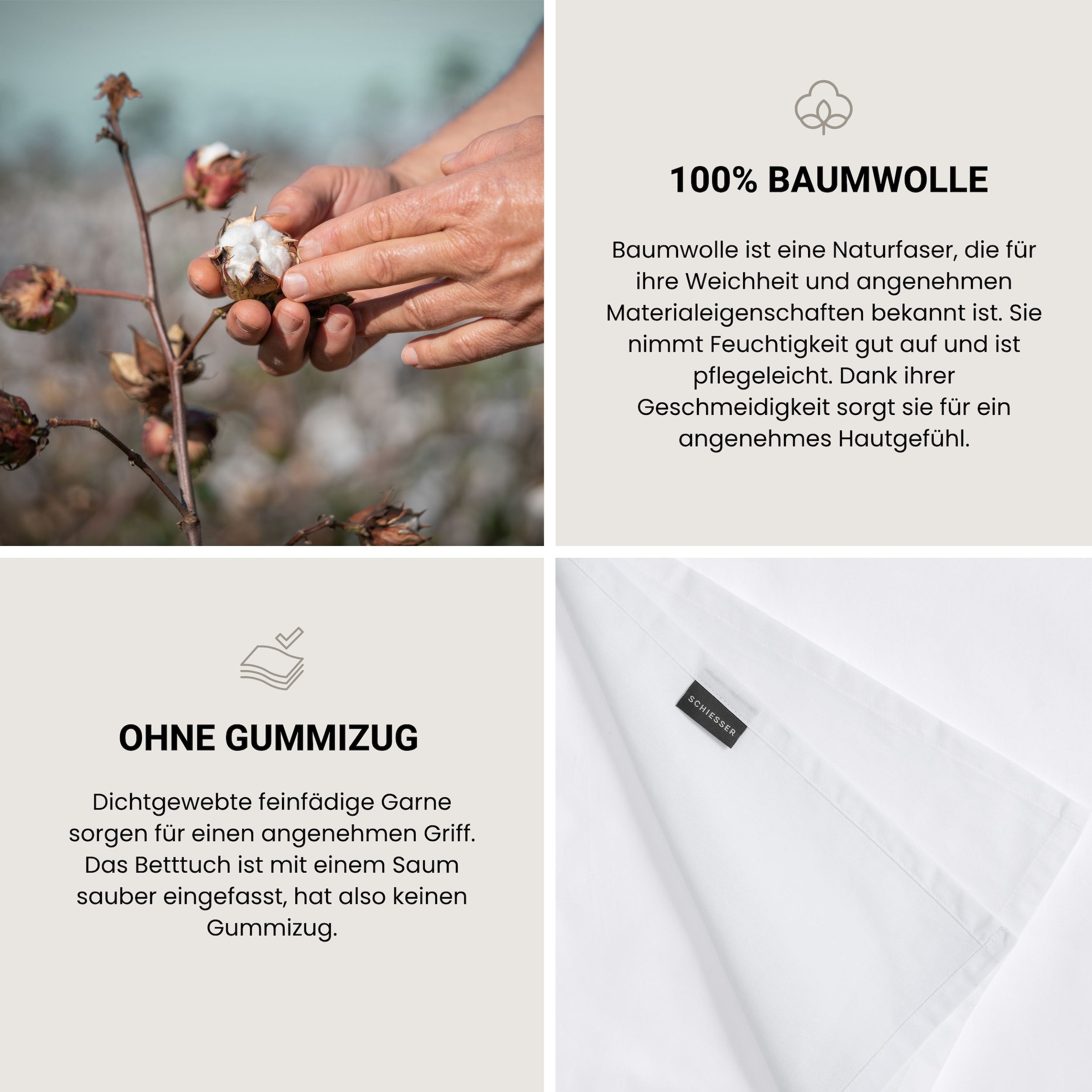 Schiesser Drap de lit »Smoothy aus glatter Baumwolle in klassischer, hotelinspirierter Optik« certifié Oeko-Tex®
