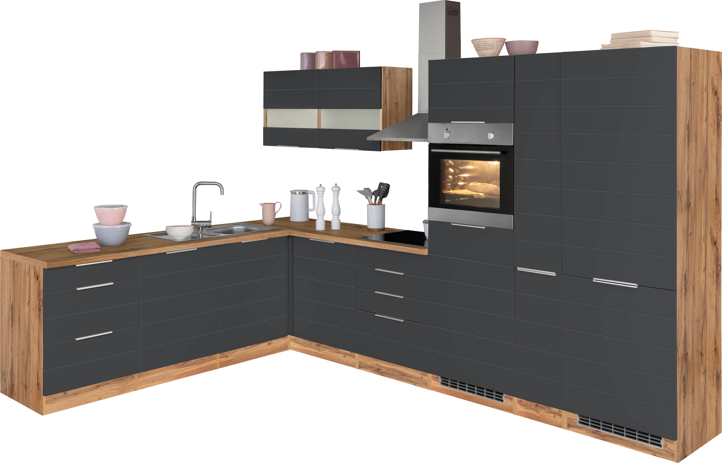 KOCHSTATION Winkelküche »KS-Luhe« Stellbreite 240x330 cm, wahlweise mit oder ohne E-Geräten, MDF-Fronten