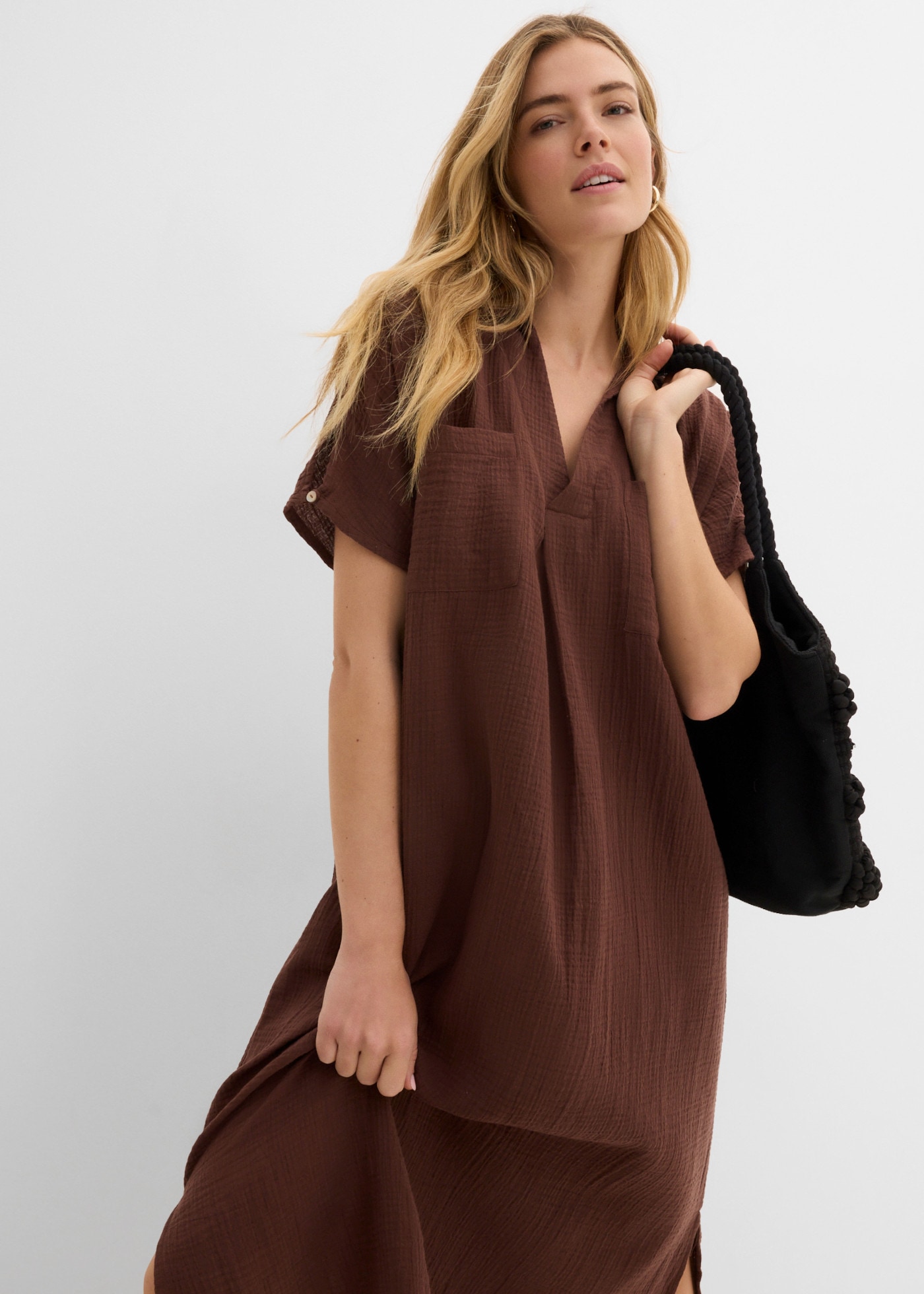 bonprix Robe tunique Oversize-Passform, Kaftan-Schnitt, Kimonoärmel, aus Baumwolle