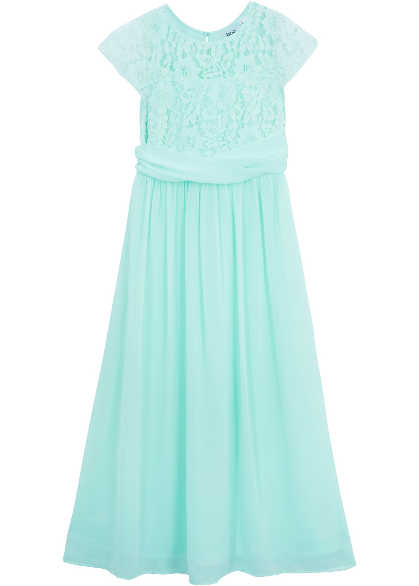 bonprix Robe en mousseline de soie 1 pièces tlg. festliches Kleid, mit Spitzenoberteil, aus Chiffon, mit kurzem Arm