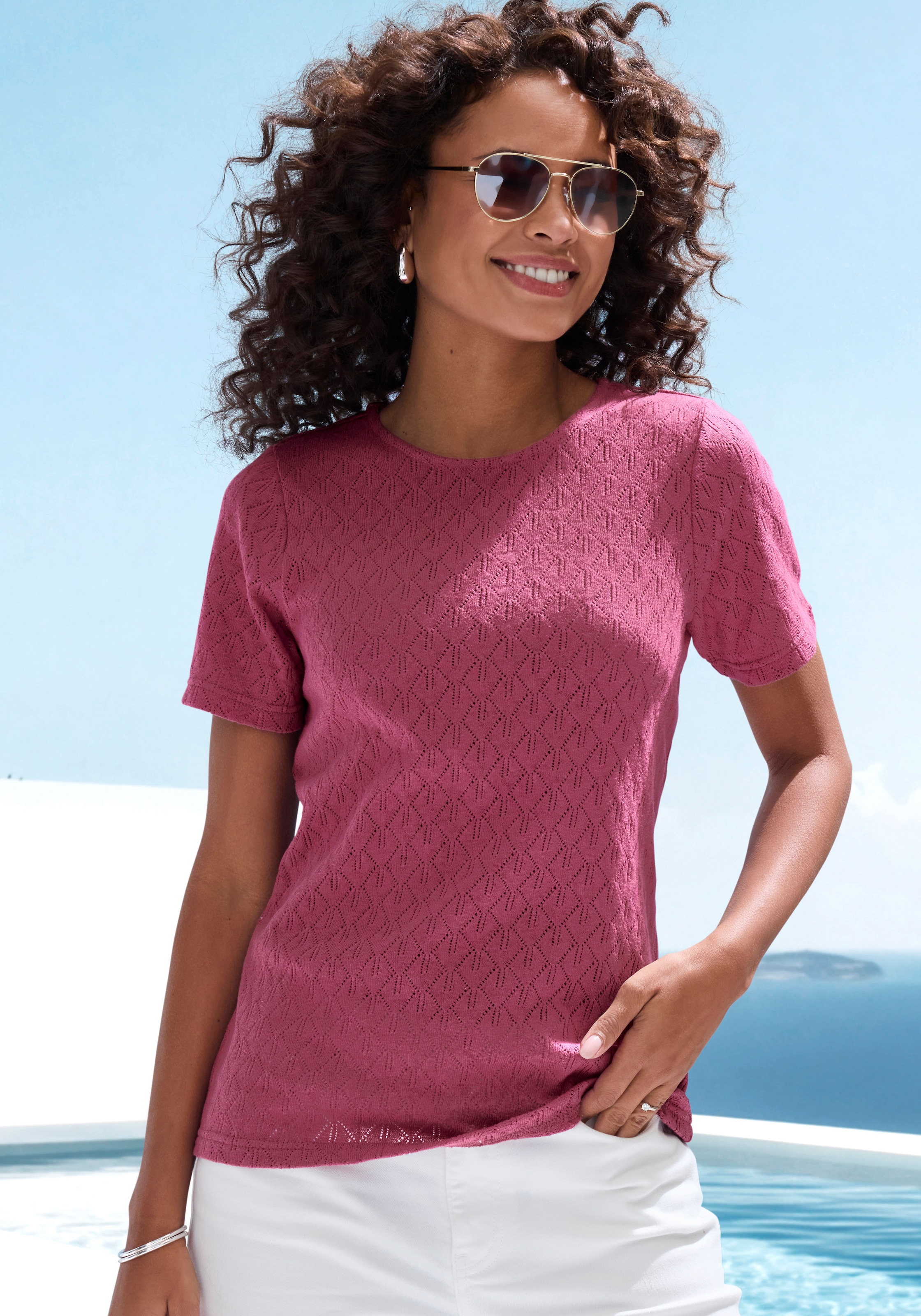 Vivance T-shirt à manches courtes »mit modischem Ajour-Muster« 2er-Pack,  aus weicher Baumwoll-Qualität