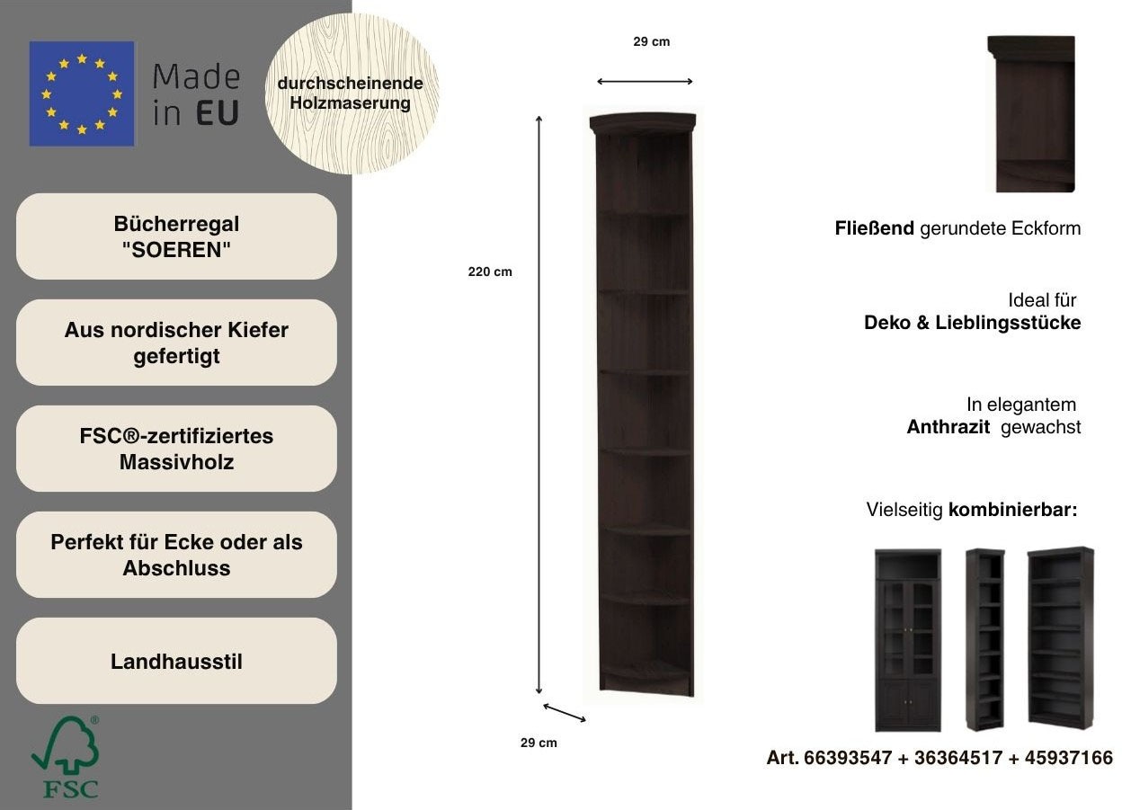 GOODproduct Anbauregal »Soeren Abschlussregal Höhen 97 bzw. 220 cm« aus massiver Kiefer, passend für Tiefe 29 cm,  FSC®-zertifiziert