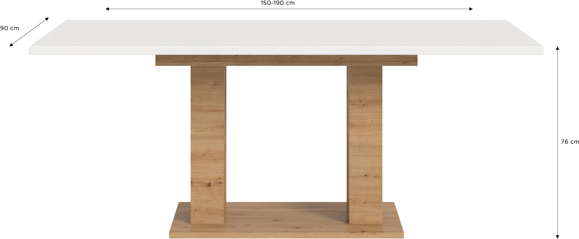 Home affaire Esstisch »Motus, ausziehbar 150 -190 cm, inklusive 40 cm Einlegeplatte« Set, 1 Stk. tlg. Doppelsäulengestell mit Bodenplatte, Tisch, Esstisch, Küche