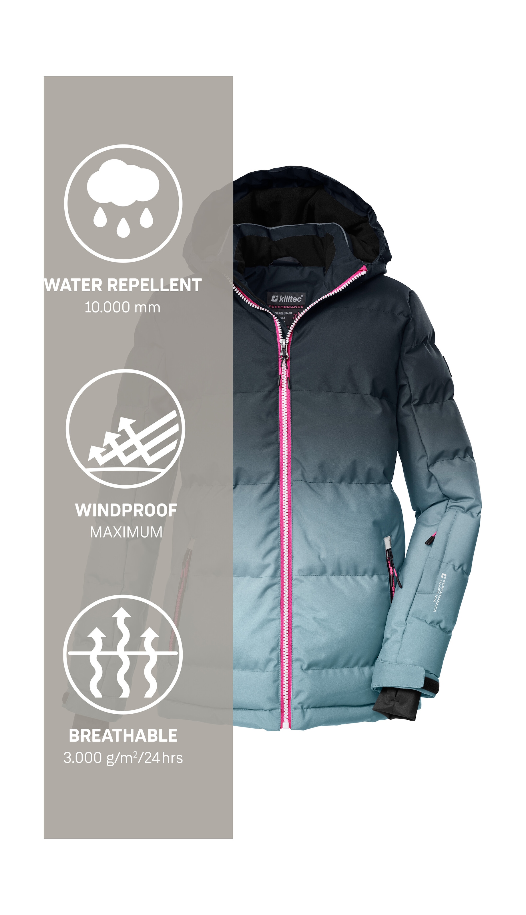 Killtec Skijacke »KSW 330 GRLS SKI QLTD JCKT« Wasserabweisende Winterjacke, atmungsaktiv, verstellbare Kapuze