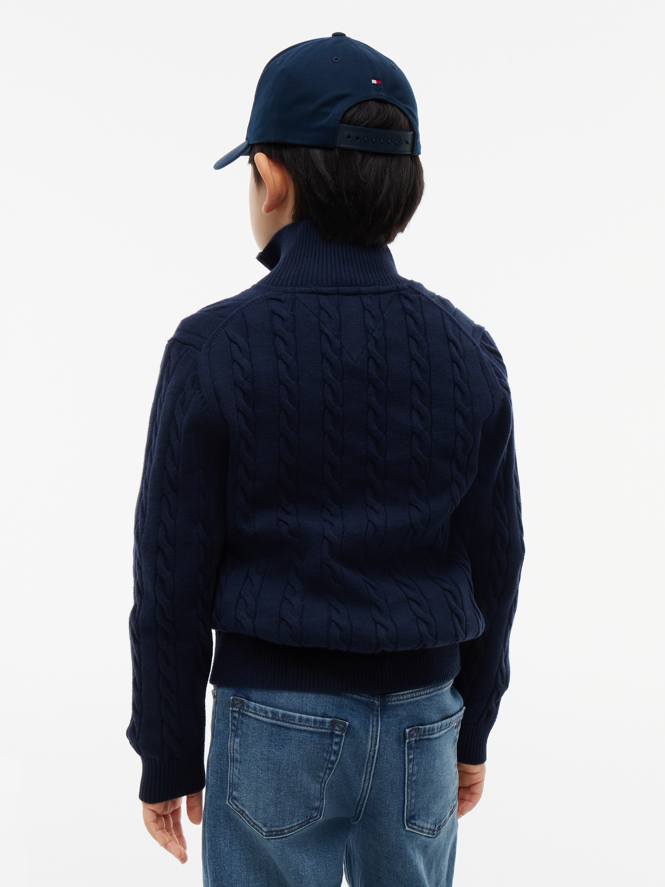Tommy Hilfiger Veste en tricot Motif torsadé, col montant, coton pur, enfants jusqu'à 16 ans