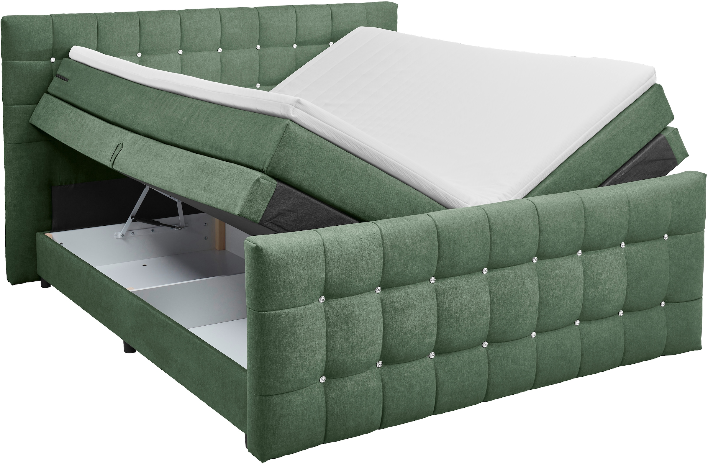 ED EXCITING DESIGN Lit boxspring »Loberie« mit Strasssteinen im Kopf- und Fussteil, inkl. Bettkasten