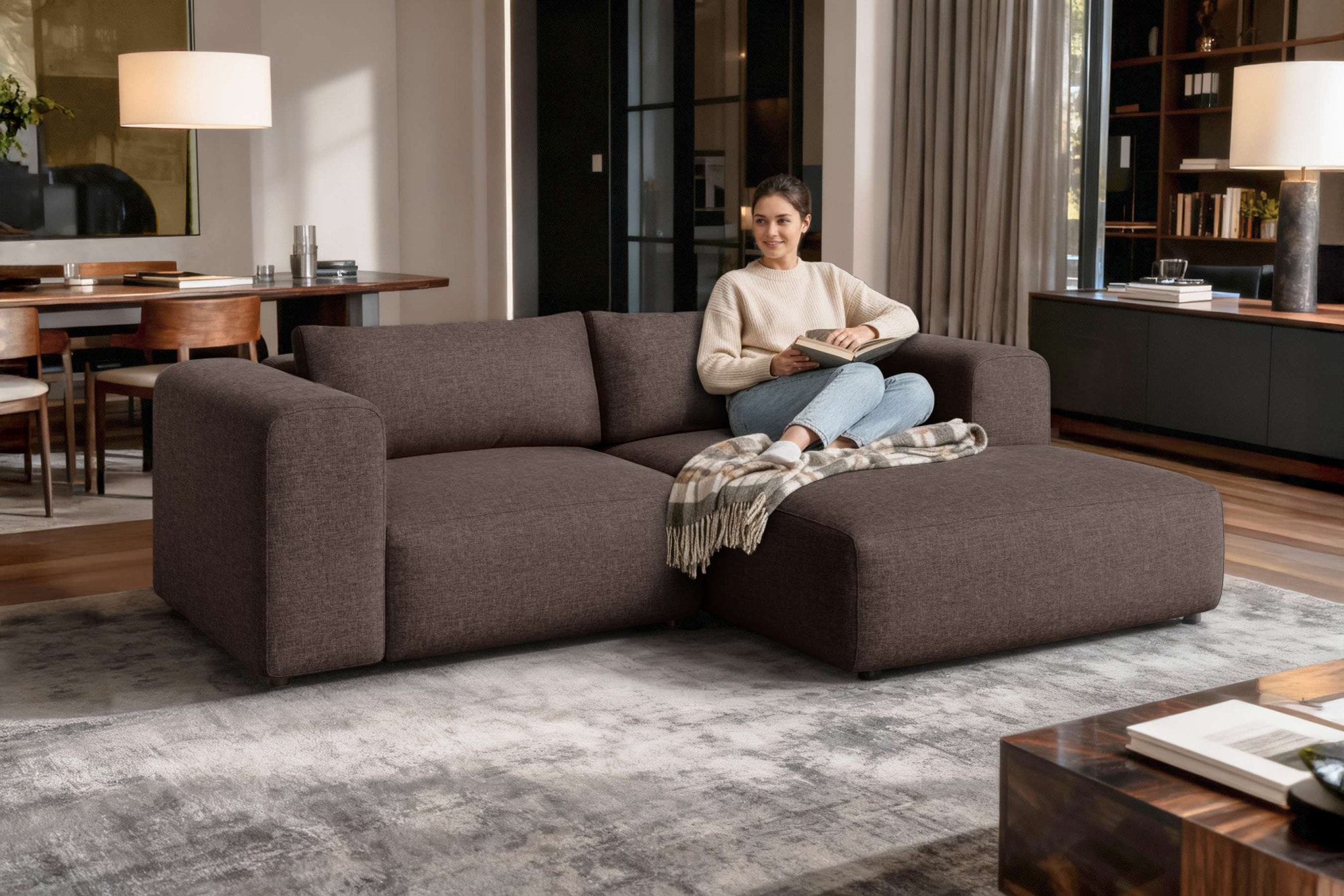 GOODproduct Canapé d'angle »TIARRA Design-Sofa mit Ottomane recht/links bestellbar, Breite 241 cm« L-Form mit hochelastischer Schaum und Wellenunterfederung
