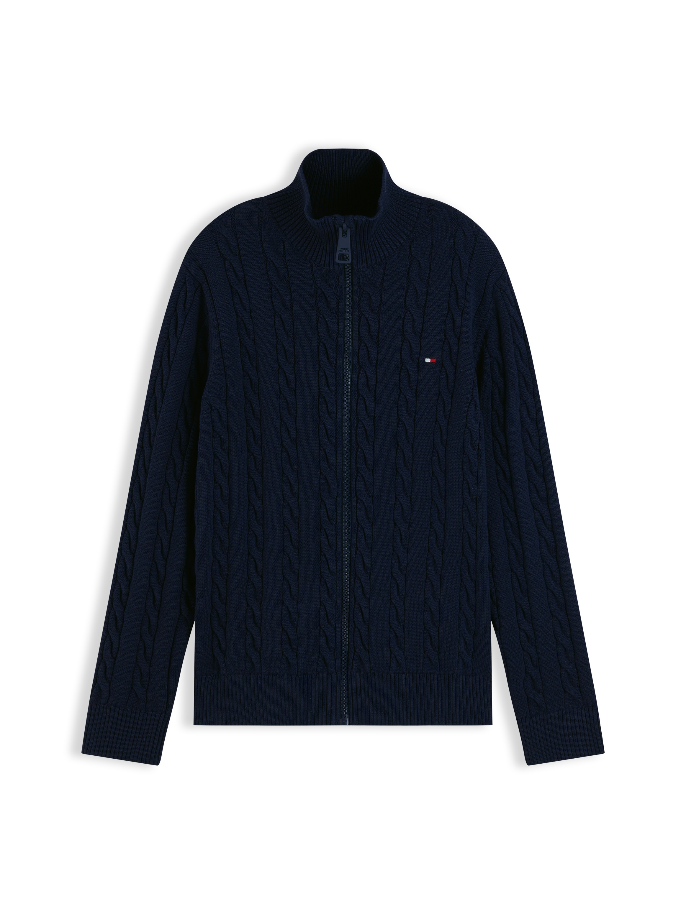 Tommy Hilfiger Veste en tricot Motif torsadé, col montant, coton pur, enfants jusqu'à 16 ans