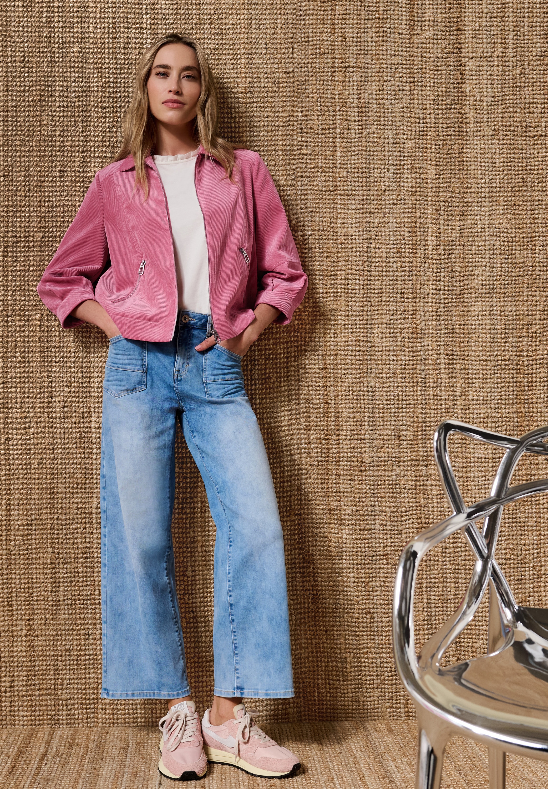 STREET ONE Cordjacke ohne Kapuze 3/4 Arm Cordjacke mit Hemdkragen