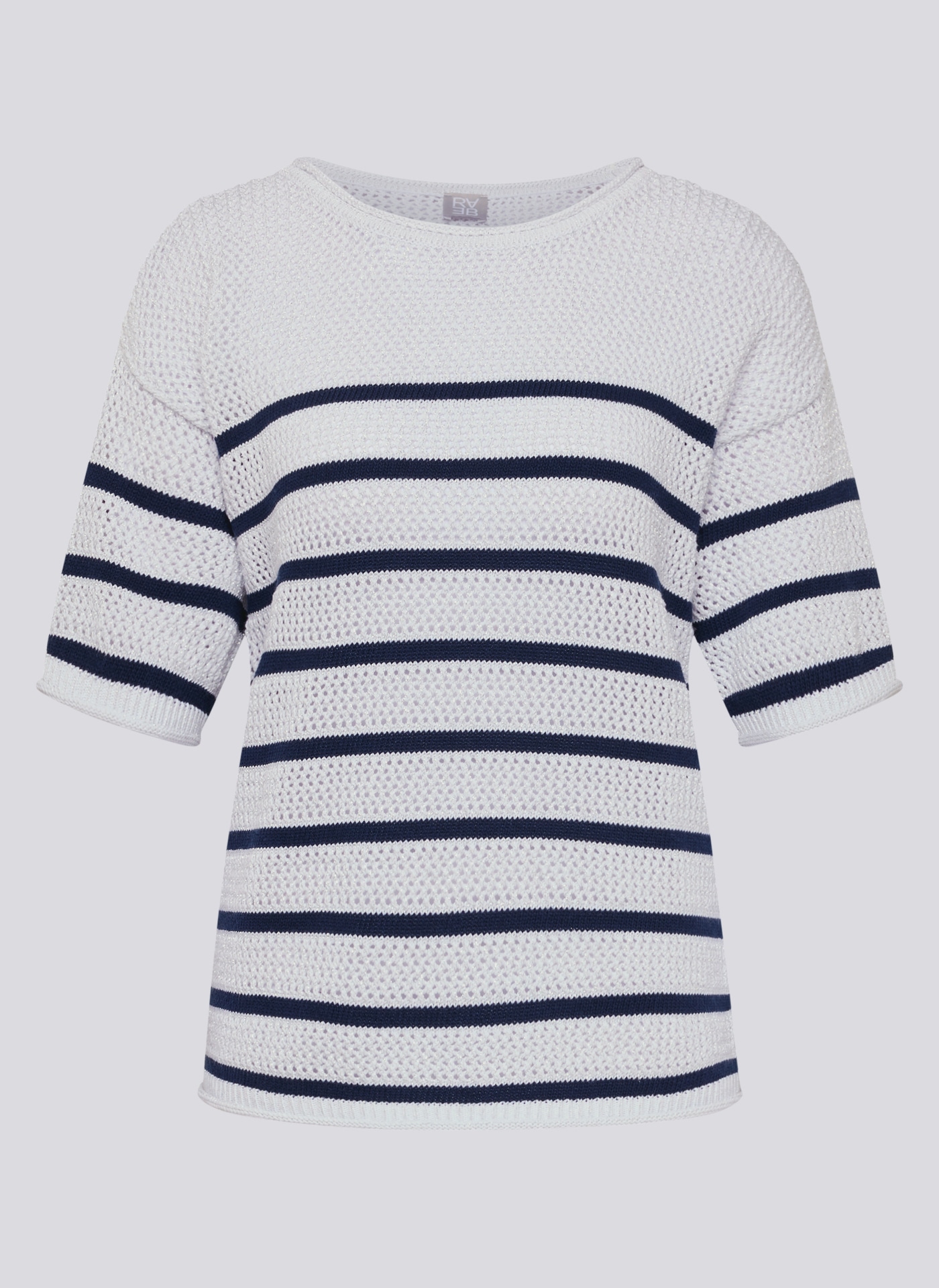 Rabe Pull en tricot Halbarm-Strickpullover mit Streifen und im Häkel-Look