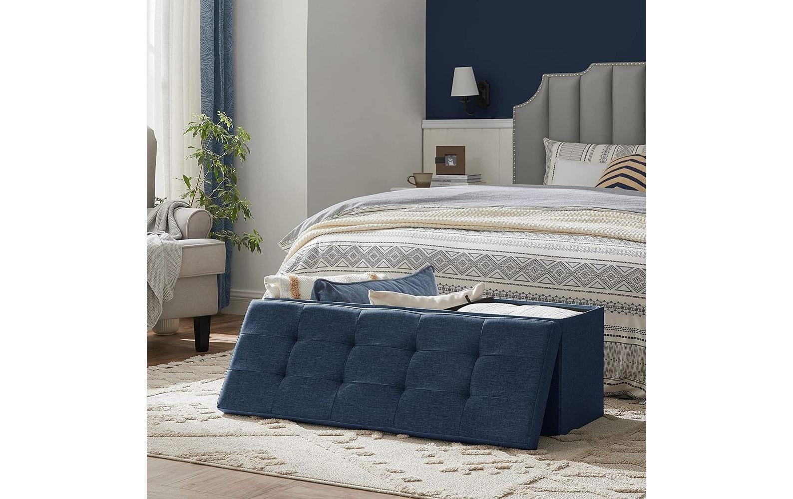 SONGMICS Sitztruhe »mit Aufbewahrung 110 x 38 cm Blau«