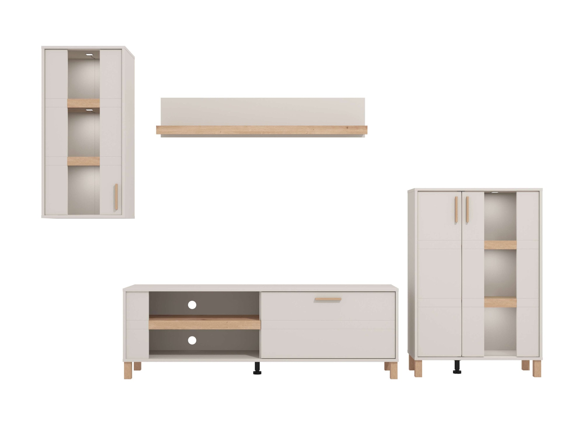 Home affaire Meuble mural »Sheffield, inkl. TV-Board, Highboard, Hängevitrine und Wandregal« Komplett-Set, 4 cuis tlg.