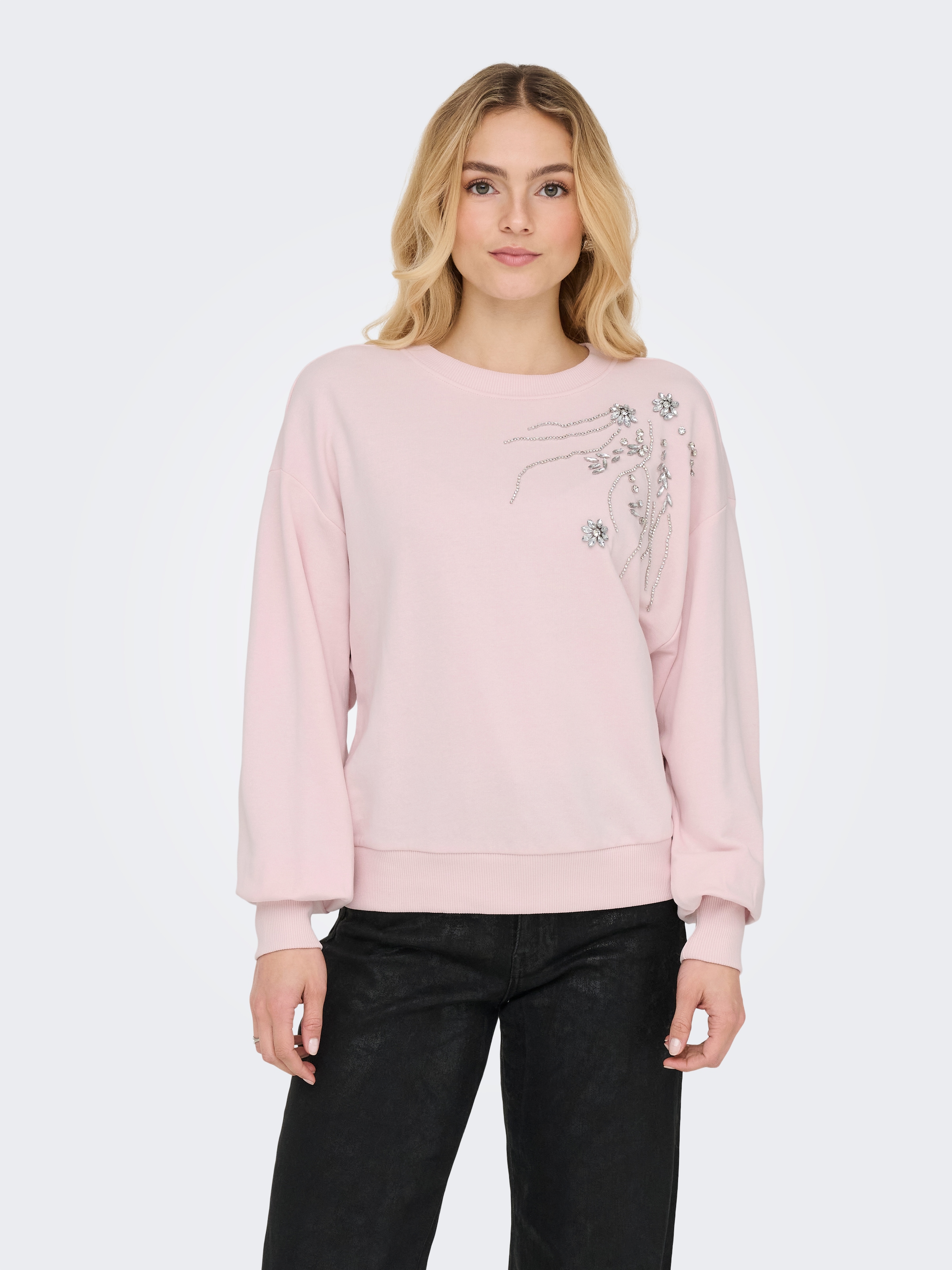 ONLY Sweatshirt »ONLCAMELA BROOKE GLITTER LS ONECK UB SWT«, Baumwollmischung, regular fit, Rundhals
