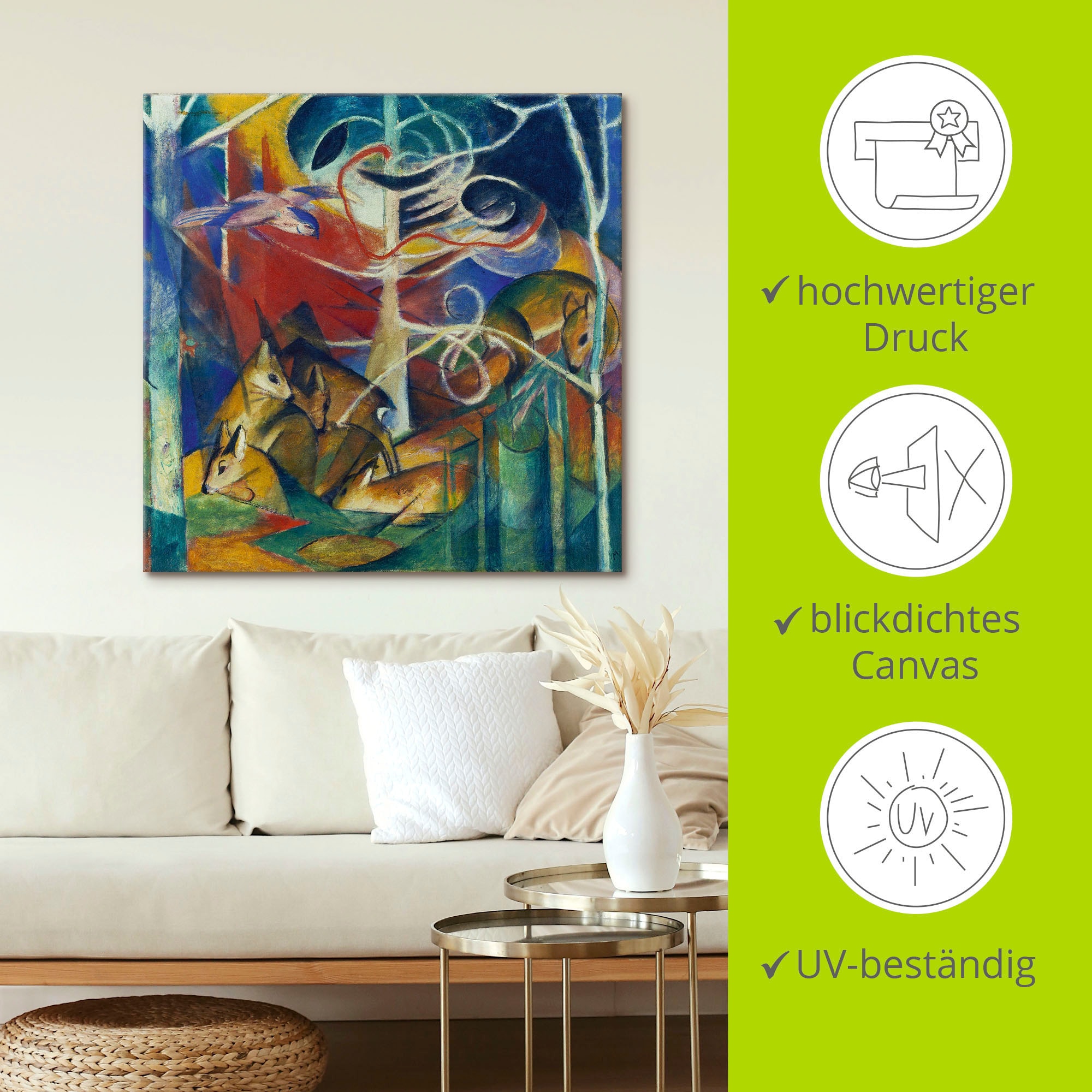 Artland Leinwandbild »Rehe im Walde I. 1913« Wildtiere 1 Stk. tlg. auf Holzrahmen gespannt