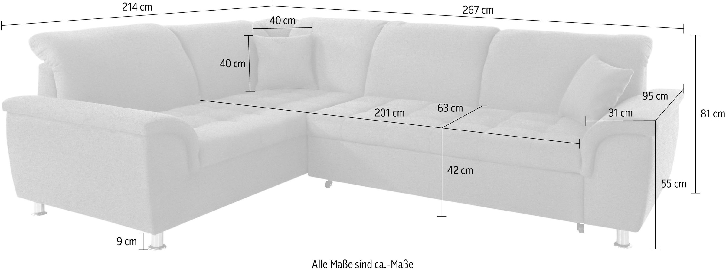 DOMO collection Canapé d'angle »FRANZI zeitlos und elegant, moderne Sitzheftung, L-Form« au choix avec réglage de la tête (largeur alors : 275 cm)