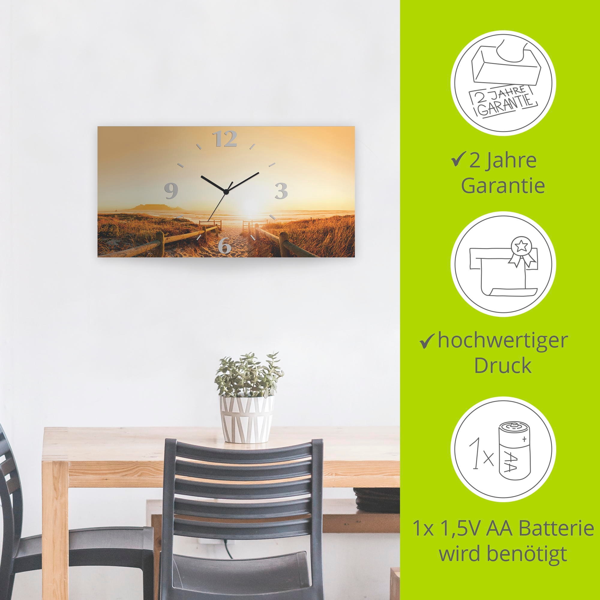 Artland Horloge murale »Sonnenuntergang Panorama Strand« wahlweise mit Quarz- oder Funkuhrwerk, lautlos ohne Tickgeräusche