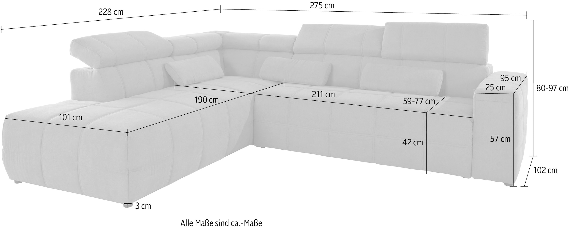 DOMO collection Ecksofa »Brandon L-Form, auch in Leder« inklusive Kopfteilverstellung, wahlweise mit Sitztiefenverstellung,