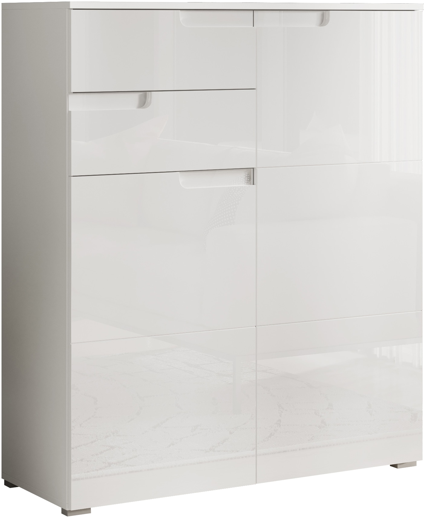 HBZ Kommode »Spice weiss hochglanz, BxHxT 100x119x40 cm« Kommode mit 2 Türen, 2 Schubkästen und 3 Einlegeböden