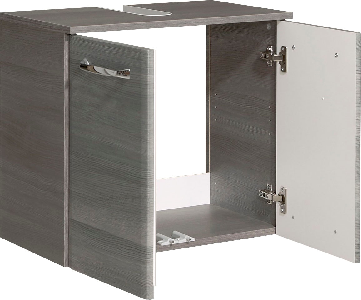 Saphir Armoire sous lavabo »Quickset Unterbeckenschrank mit 2 Türen, Siphonausschnitt, 60 cm breit« Armoire sous lavabo avec amortisseur de porte, poignées chromées brillantes
