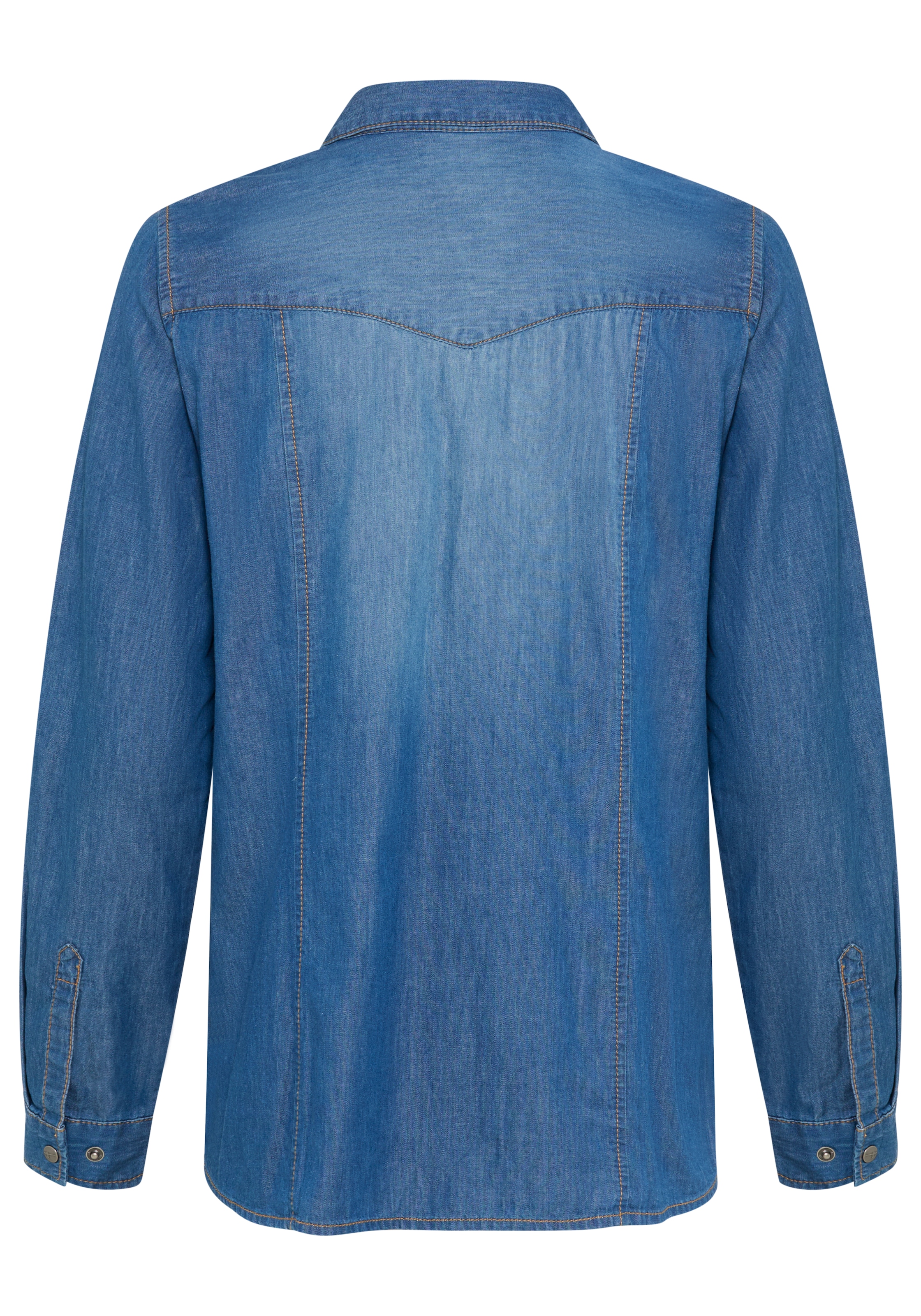 Tamaris Blouse en jean »mit praktischen Details, hohem Tragekomfort« avec col chemise, coupe régulière, uni