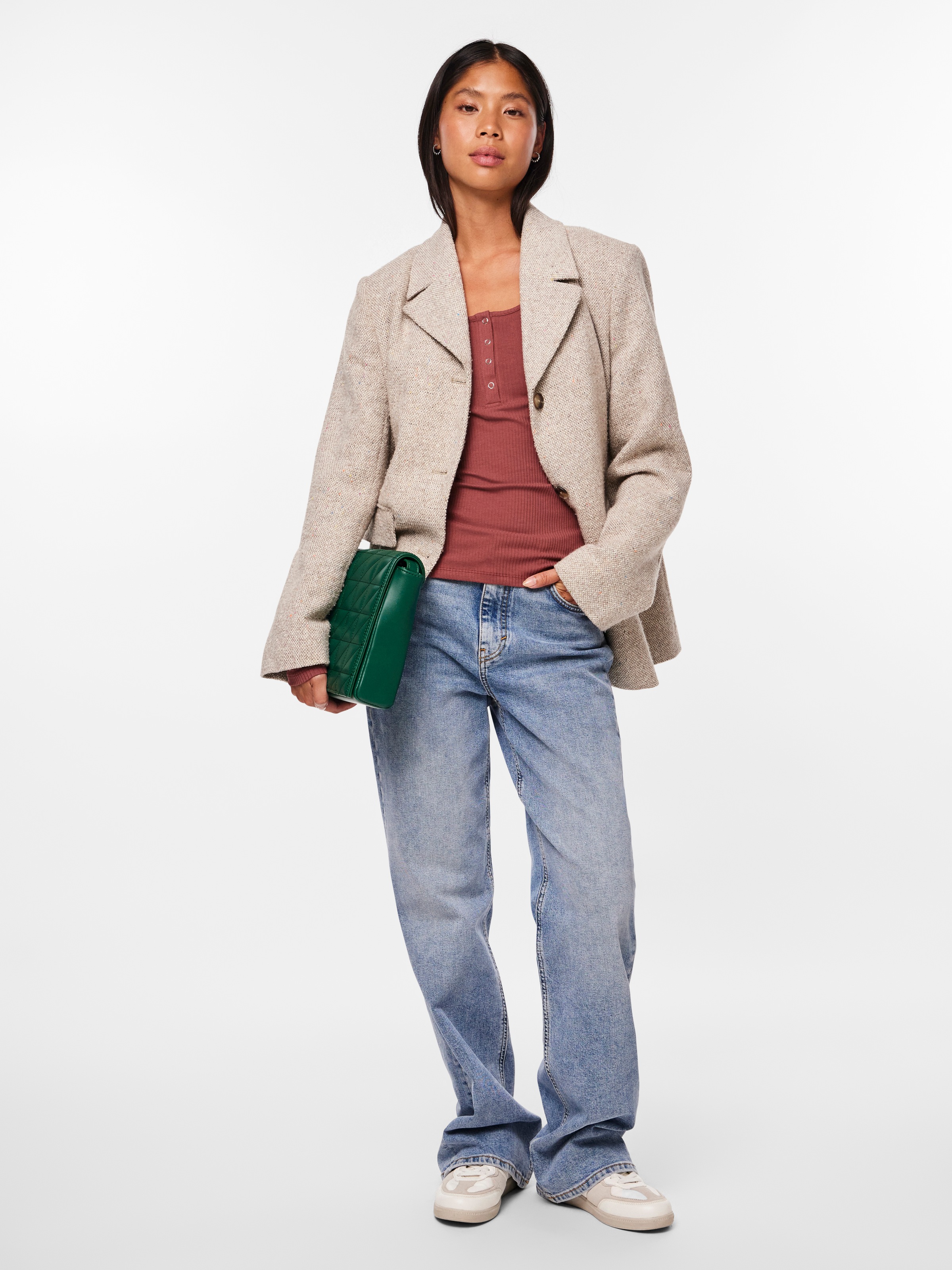 pieces Langarmshirt »PCKITTE LS TOP NOOS BC« Baumwollmischung, slim fit