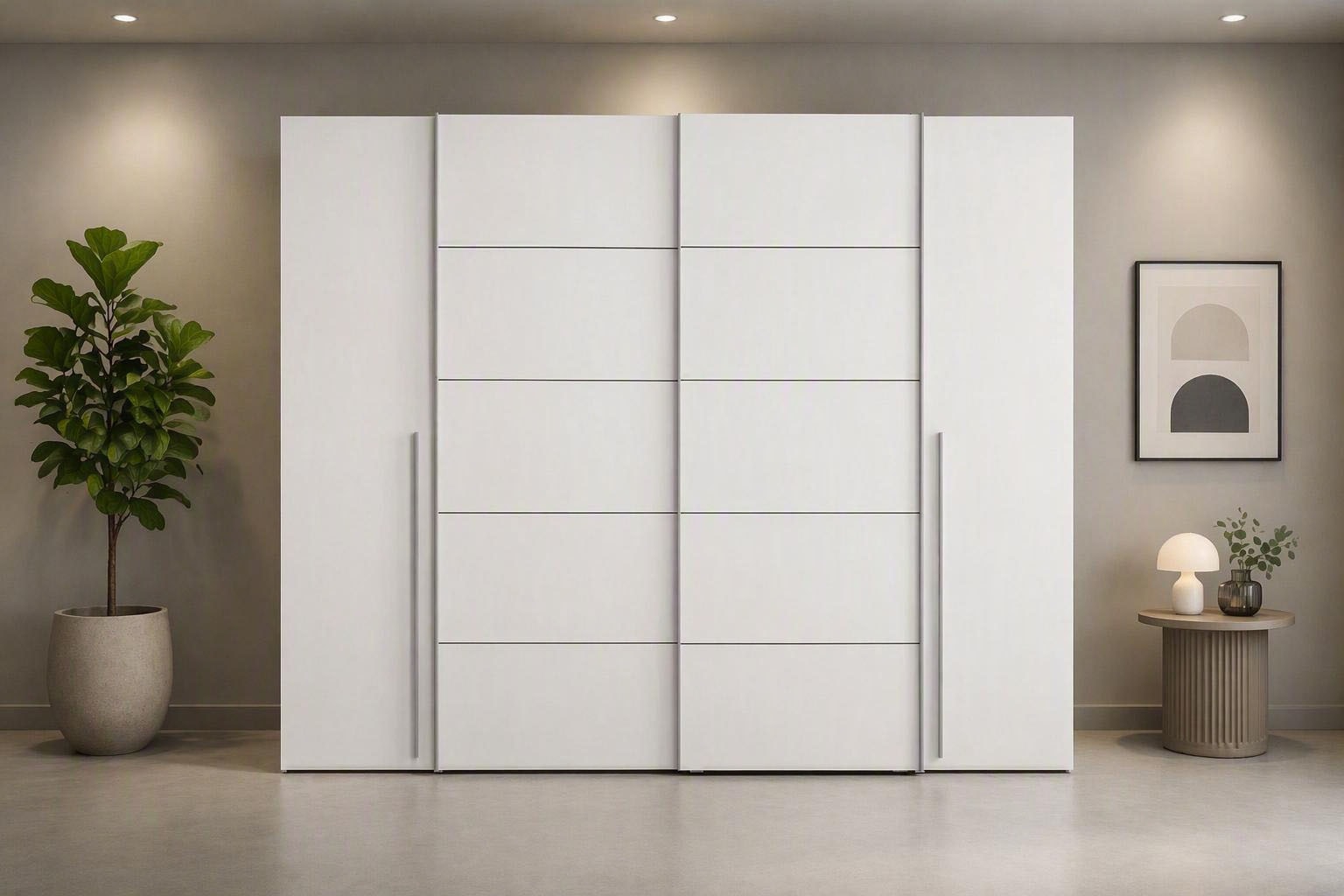 FORTE Armoires à vêtements »Narago, Kombischrank, modernes Design« L/H/P env. 270/210/61 cm, aussi avec équipement premium,  Combinaison de portes coulissantes avec portes latérales battantes, Fabriqué en Europe