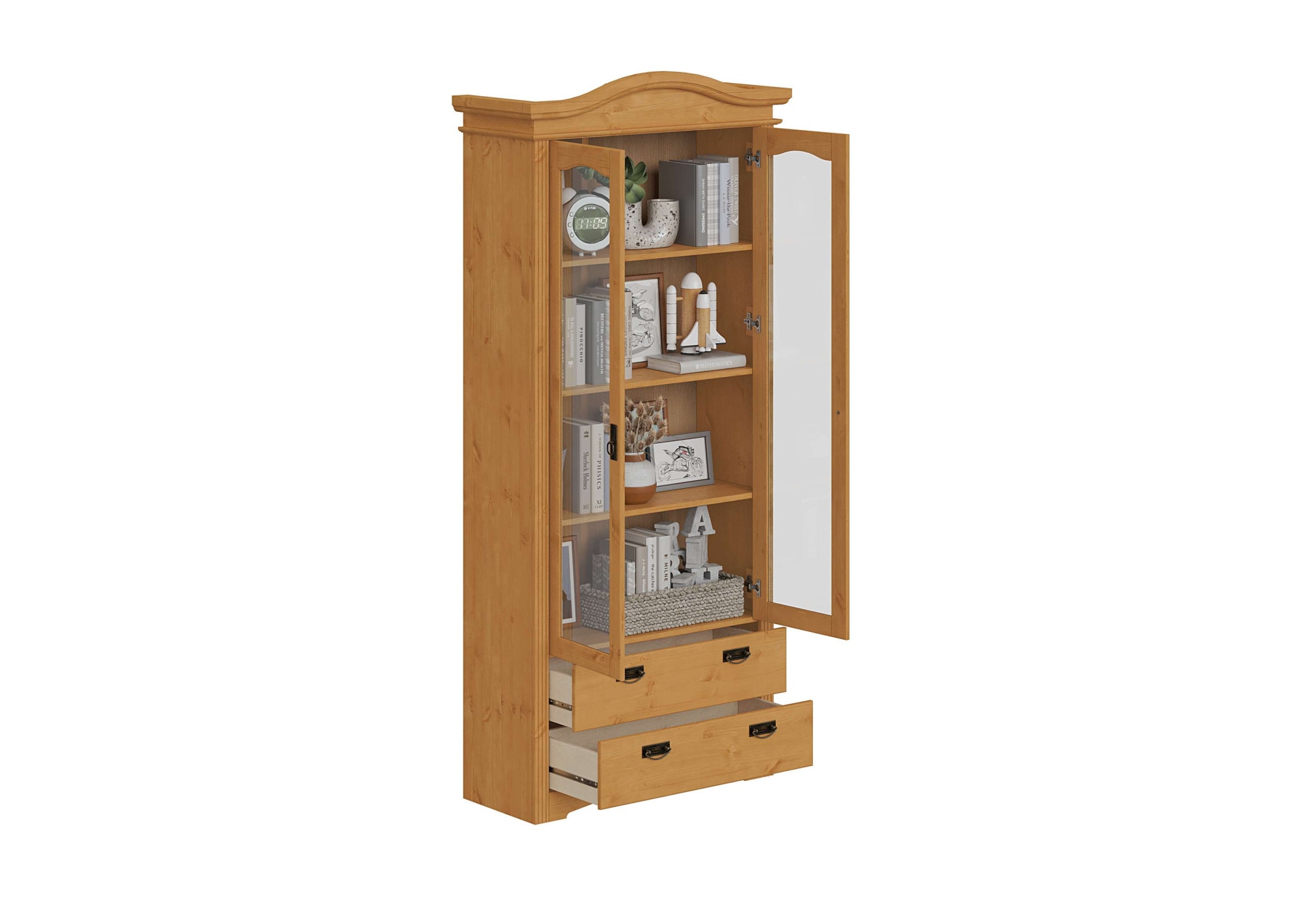 GOODproduct Vitrine »Konrad« aus massiver Kiefer, mit Glaseinsätzen, B/T: 94/208 cm
