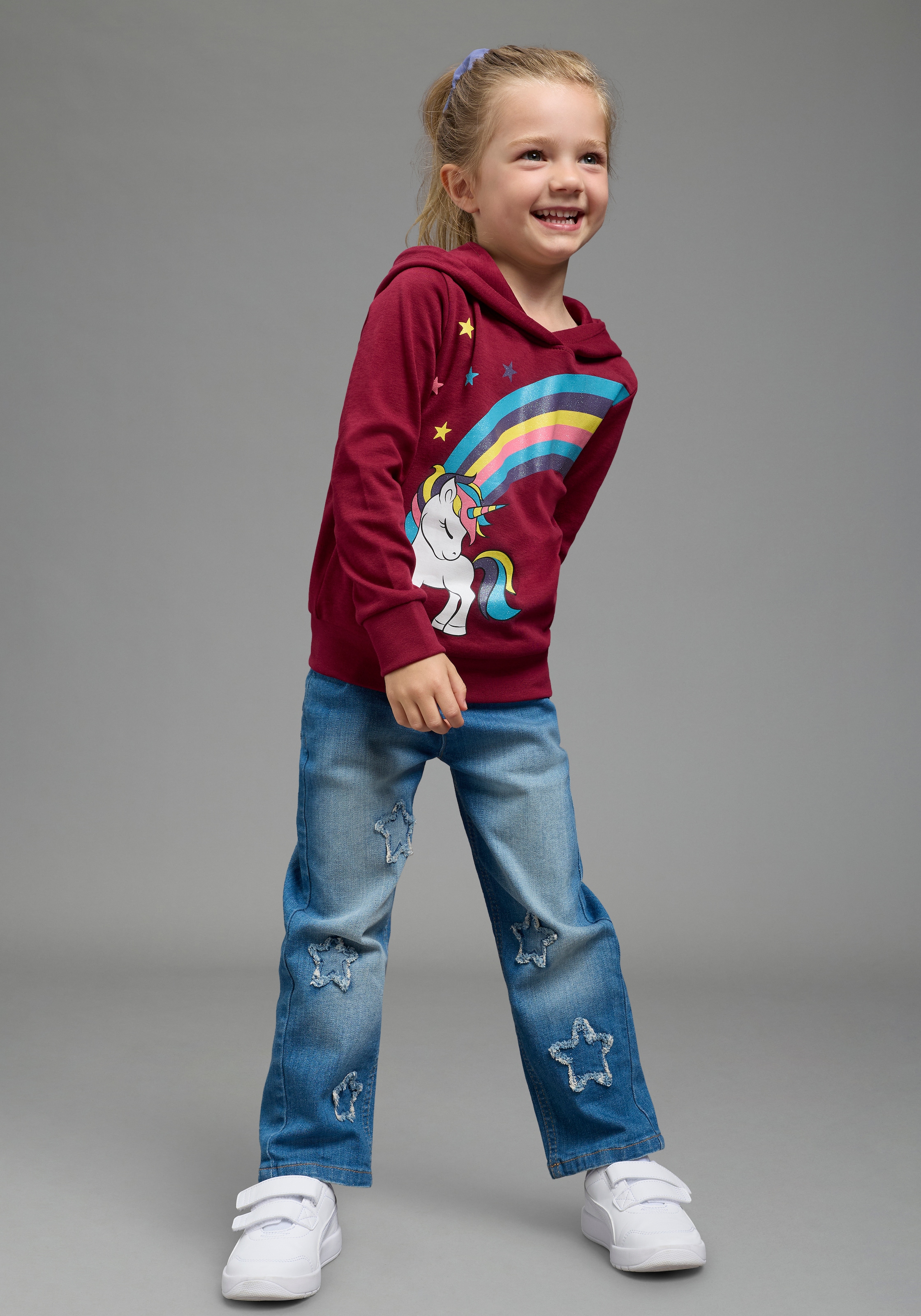 KIDSWORLD Langarmshirt »mit EINHORN Regenbogen« Einhorn-Druck, Langarm,  Basic-Passform,  aus Baumwolle