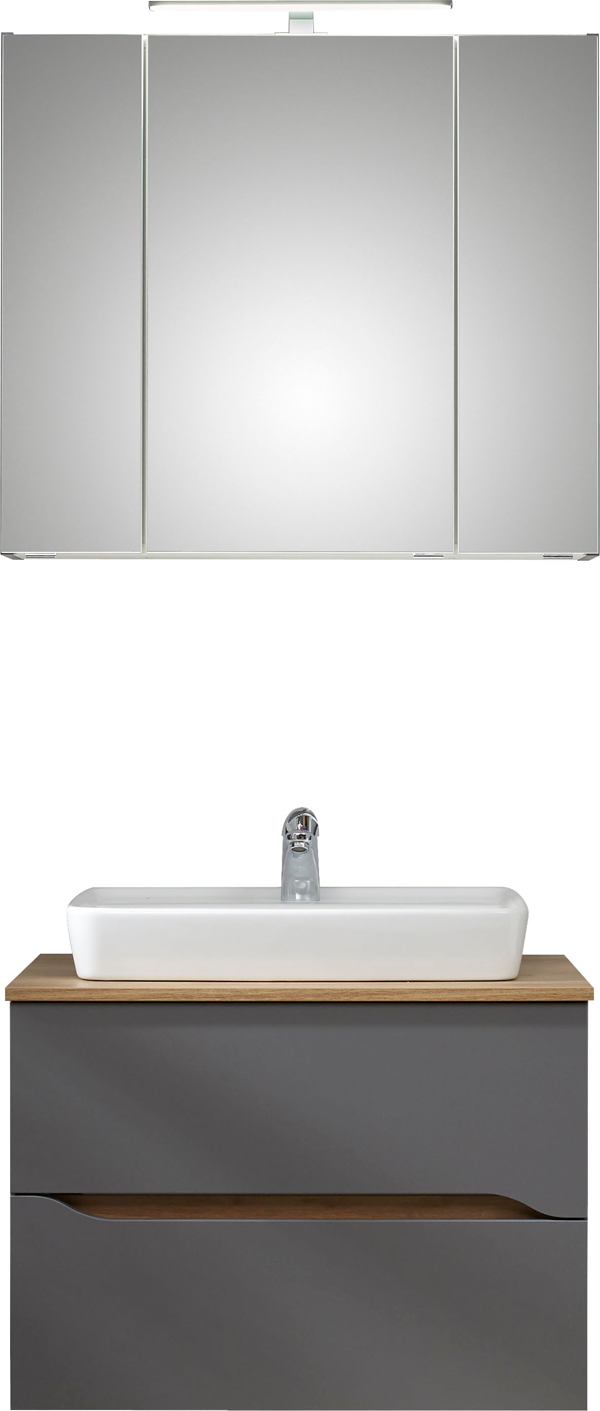 Saphir Ensemble de meubles de salle de bain »Quickset 2-teilig, Keramik-Aufsatzbecken mit LED-Spiegelschrank« 2 cuis tlg.