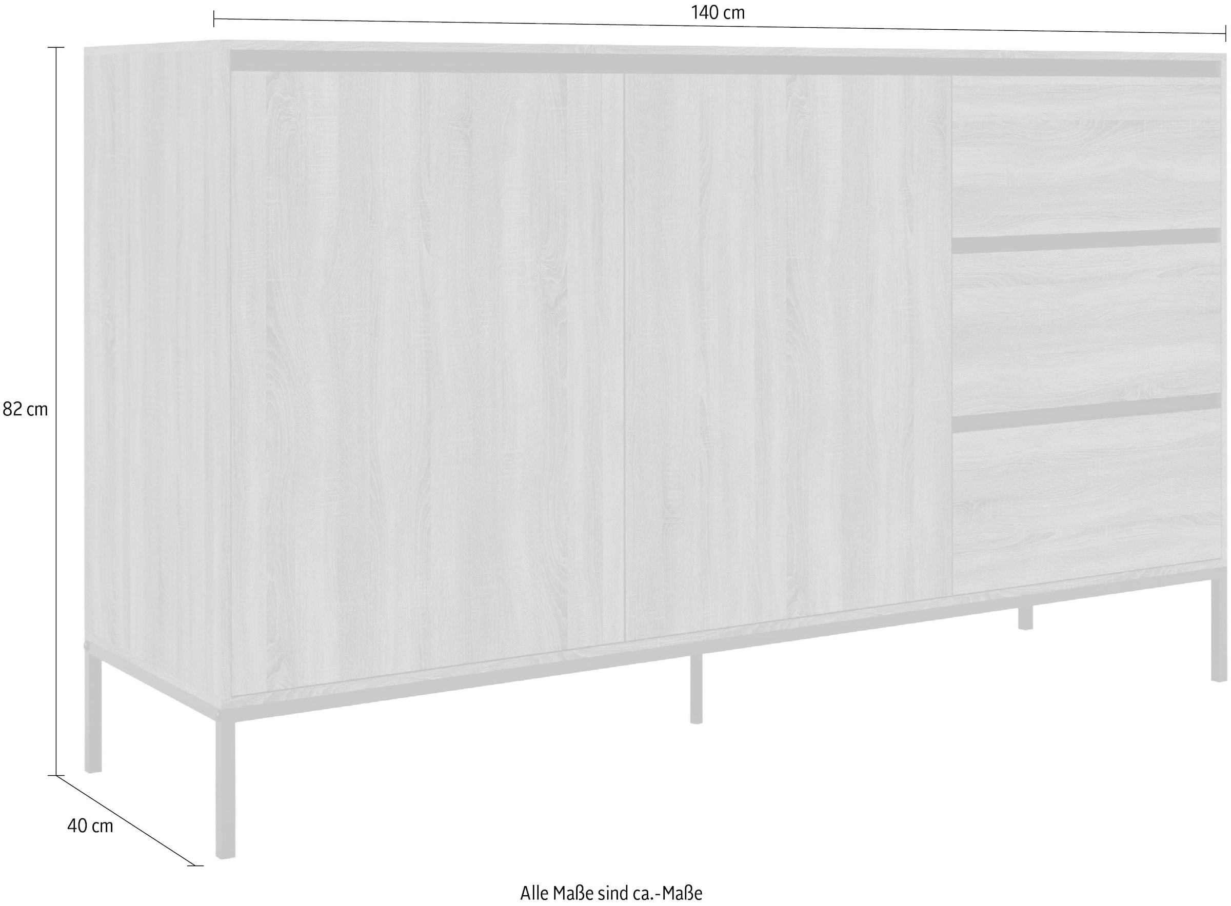 GOODproduct Sideboard »Bari« Kommode mit 2 Türen und 3 Schubkästen, Breite 140 cm