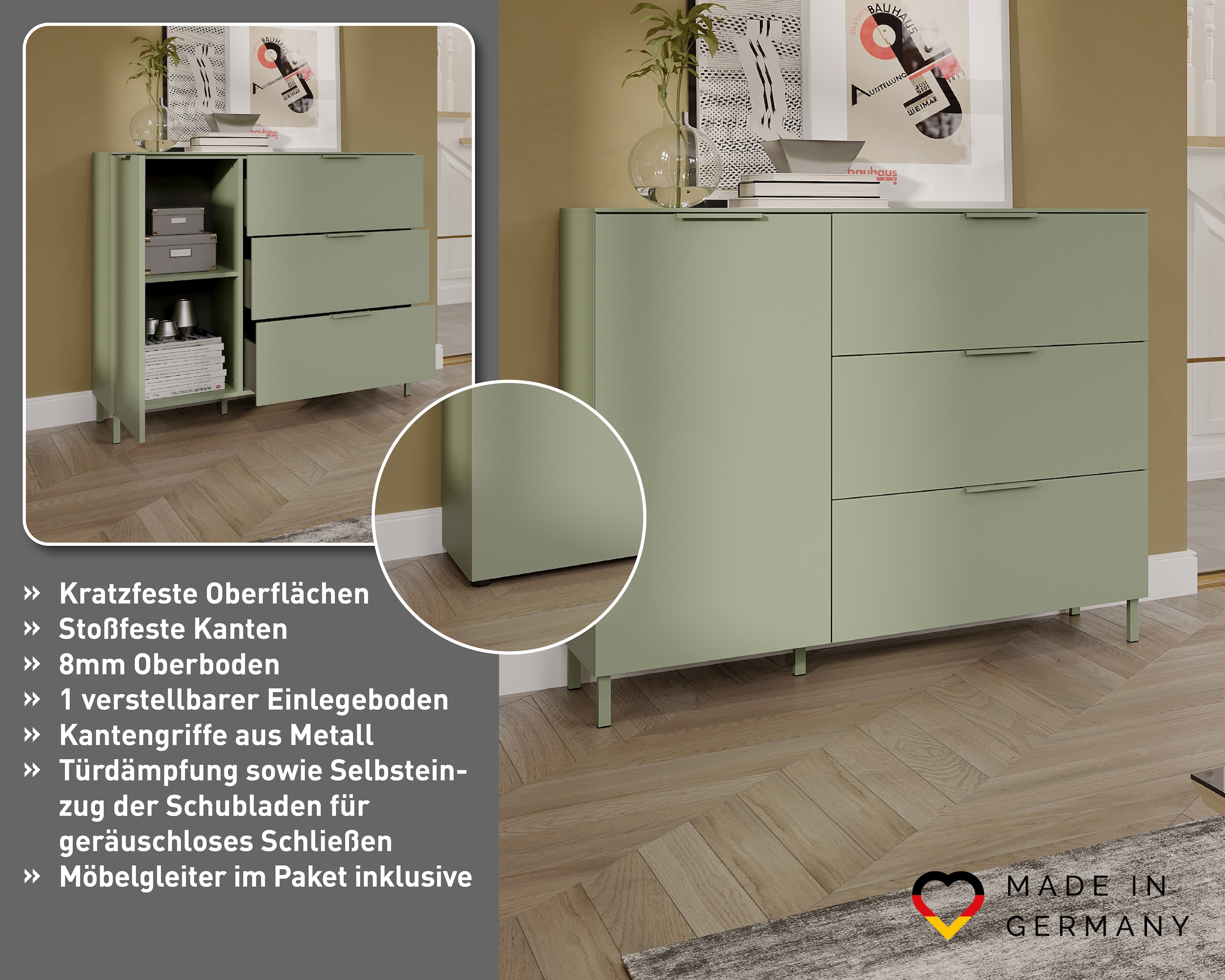 GERMANIA Sideboard »Savoca« 1 Stk. tlg. Breite 109 cm, Soft-close, 2 Fussvarianten inkl., Made in Germany