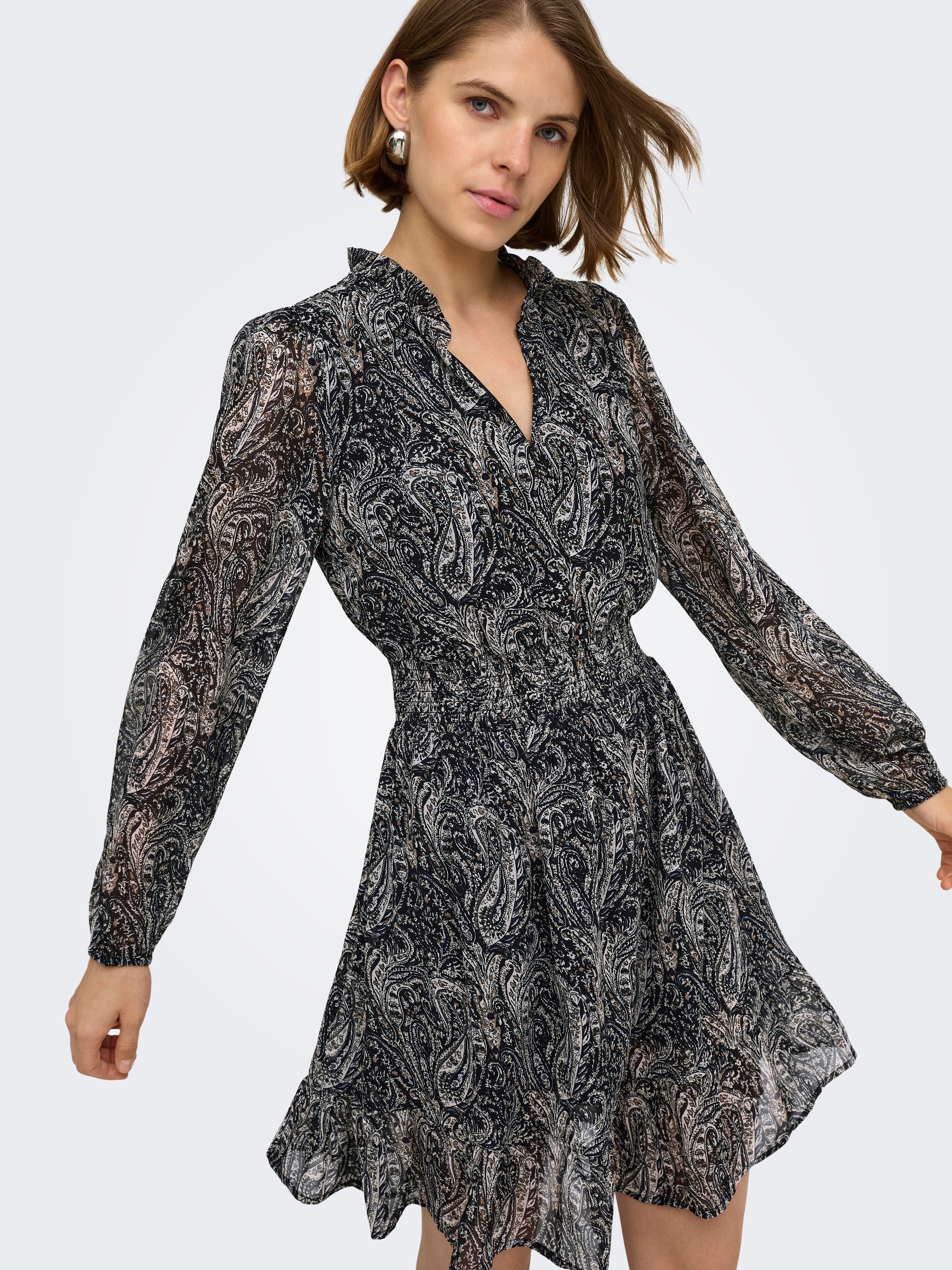 ONLY Robe en mousseline de soie »ONLCAROLINE L/S SHORT DRESS WVN NOOS« Polyester