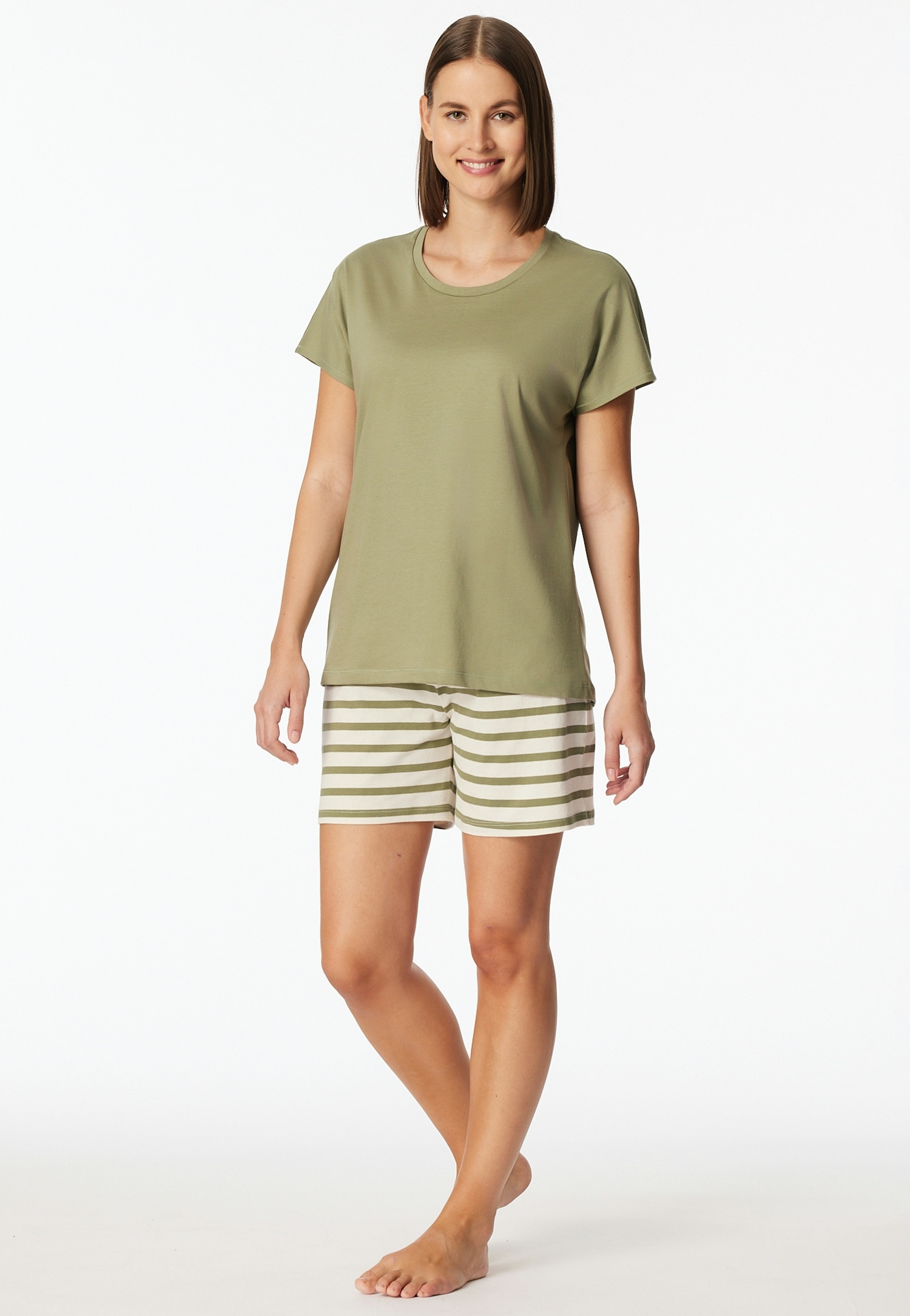 Schiesser Shorty »Casual Essentials« 2 mit unifarbenem Shirt und gestreifter Hose