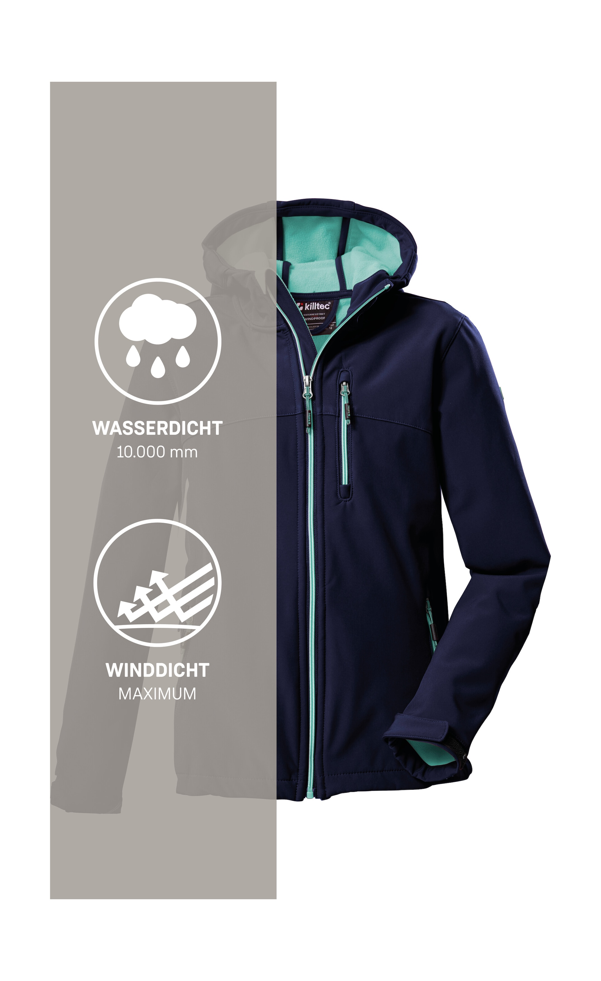 Killtec Softshelljacke »Girls Softshelljacke« Wasserabweisend, verstellbare Kapuze u Ärmel, Fleece-Innenfutter