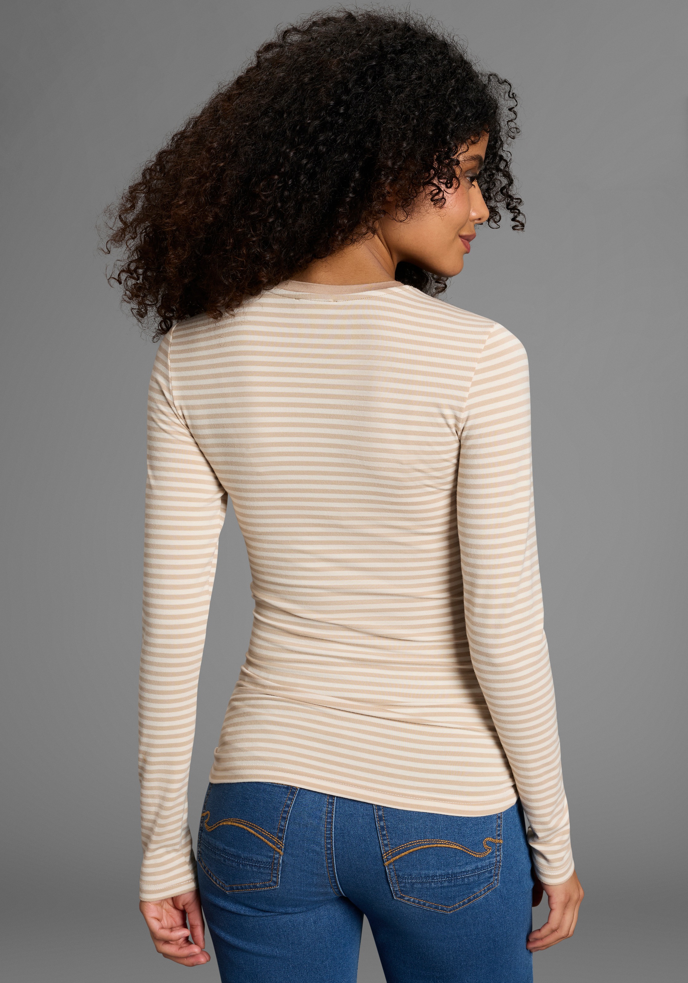 Flashlights T-shirt à manches longues hüftlange Schnittform, mit Rundhalsausschnitt, gestreifte Optik