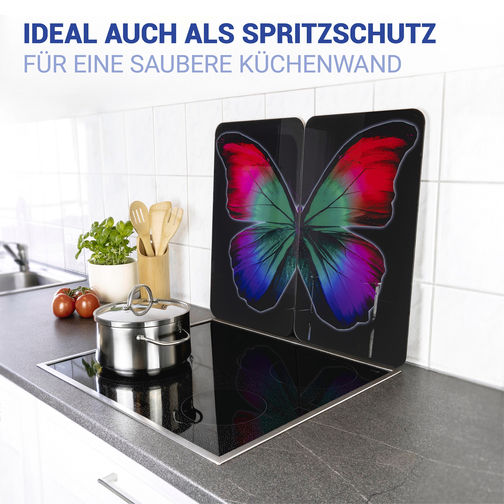 WENKO Herd-Abdeckplatte »Universal Modell Butterfly by Night« Herdabdeckung für alle Herdarten, kratzfest, mit rutschfesten Füssen
