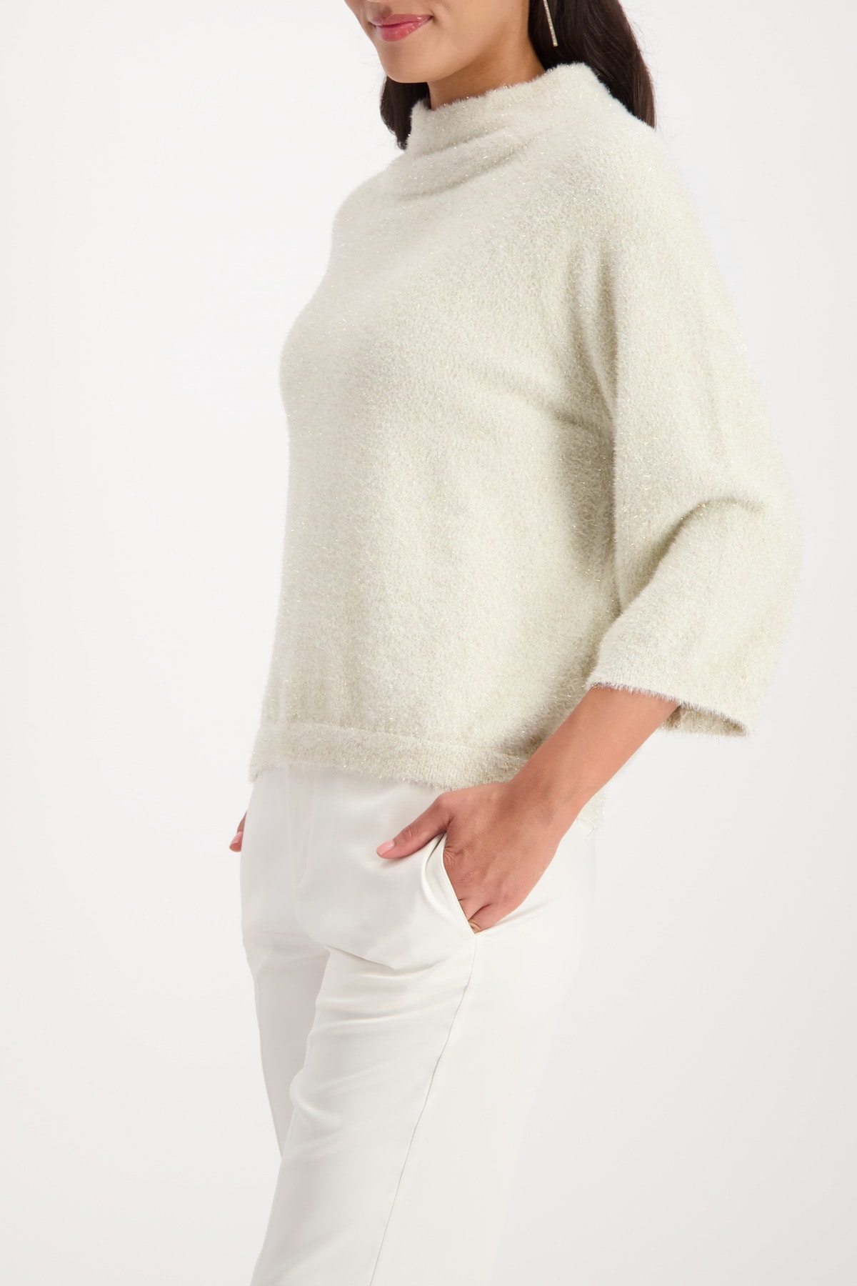Monari Pull à col montant »Pullover Lurex« coupe régulière avec col rond