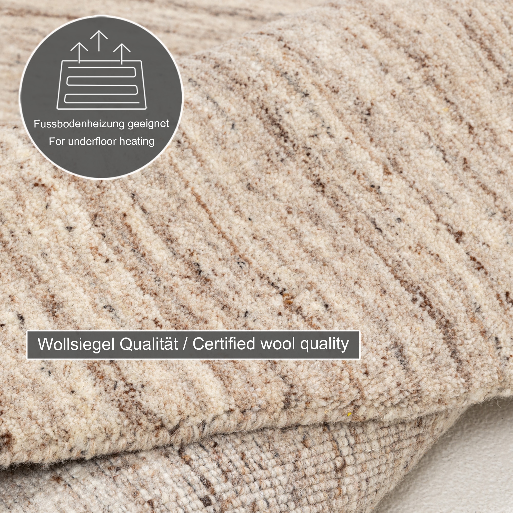 THEKO Tapis en laine »Pure UNI« Rond 14 mm Höhe Handwebteppich, meliert, reine Wolle, handgewebt