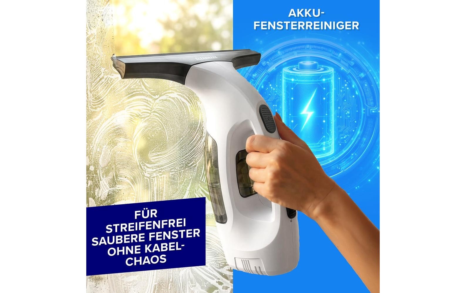 Lumaland Aspirateur de vitres sans fil »CLEANmaxx 3,7 V« nettoyeur de vitres sans fil avec fonction d’aspiration