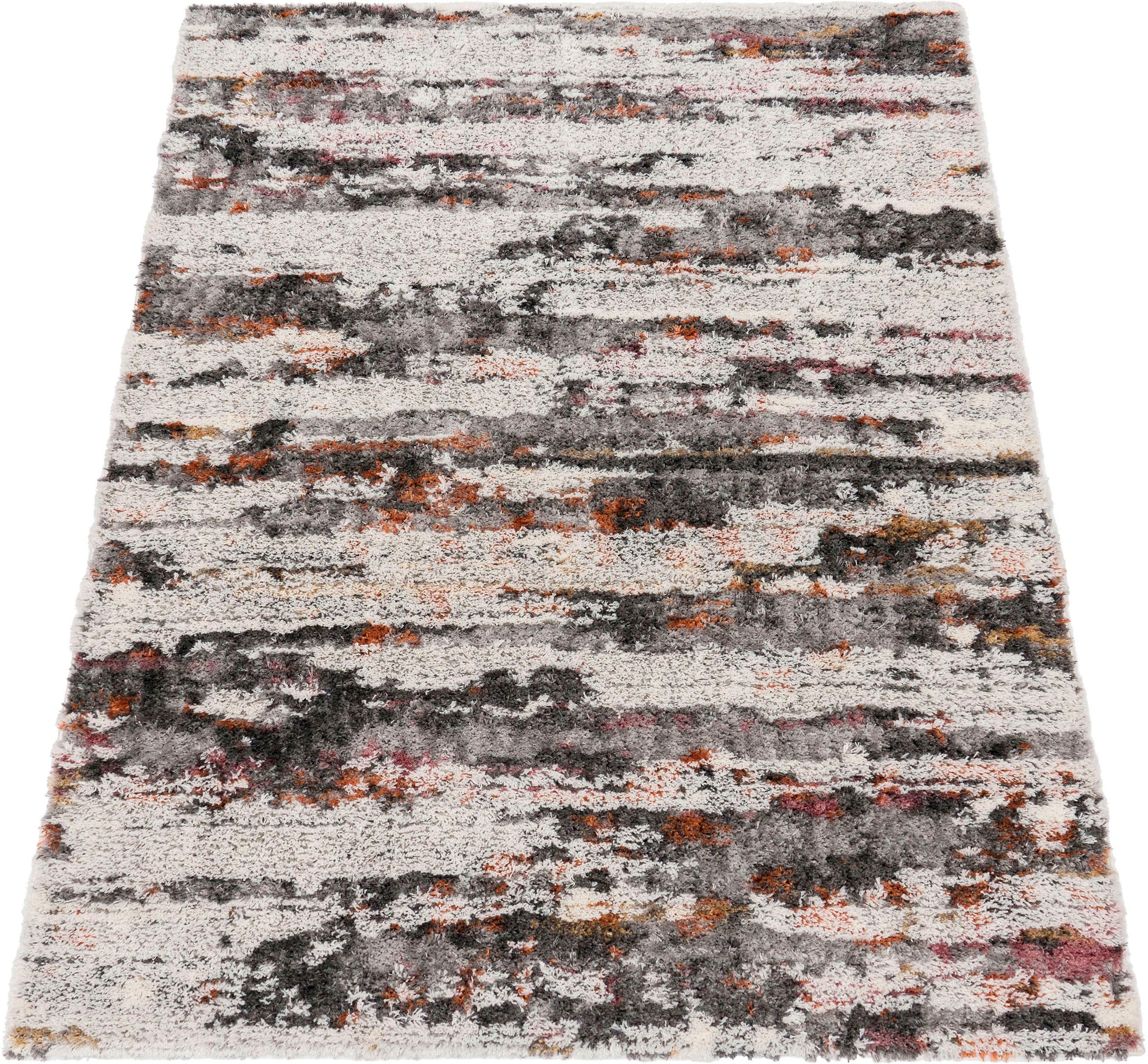 Paco Home Tapis à poils longs »Vincenza 283« Rectangulaire 34 mm Höhe kuschelig, modernes Streifen Design, Hoch-Tief Effekt, Used Look