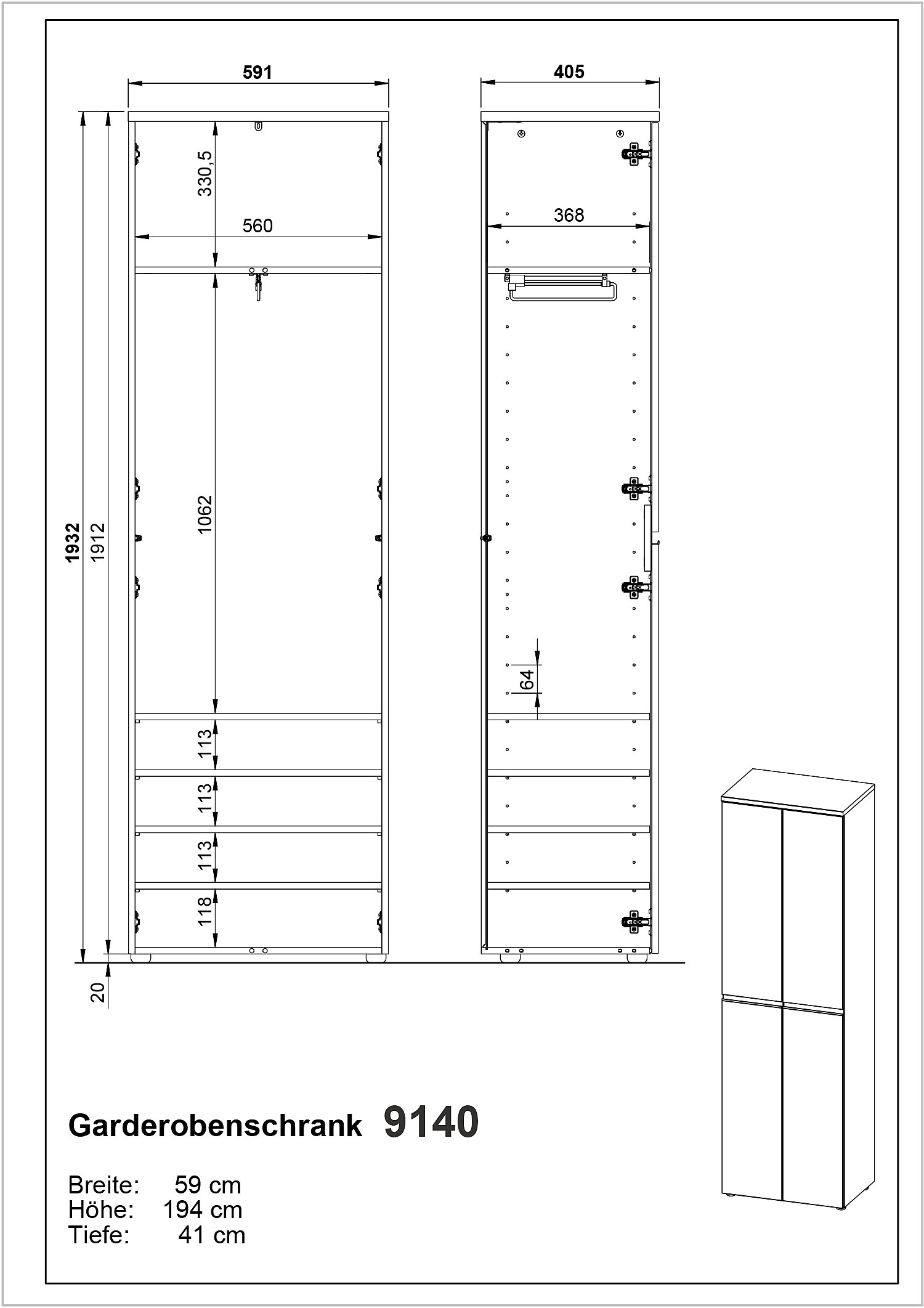 GERMANIA Armoire vestiaire »Cormano« Garderobenschrank mit zwei Türen
