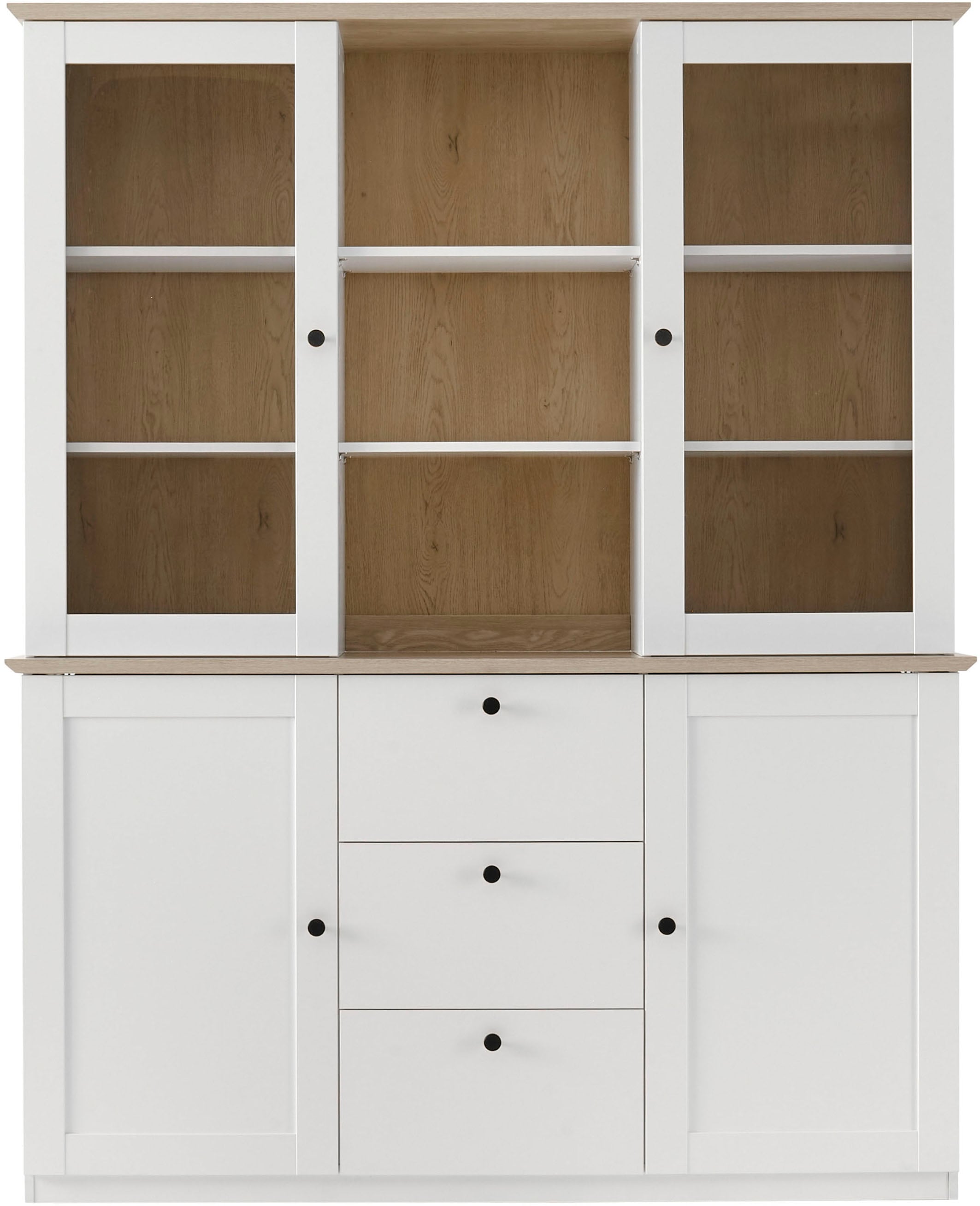 GOODproduct Buffet »Brest, Hochschrank im Landhausstil, Schrank, Küchenschrank« schwarze Metallgriffe, viel Stauraum, Glastüren, 164 cm breit