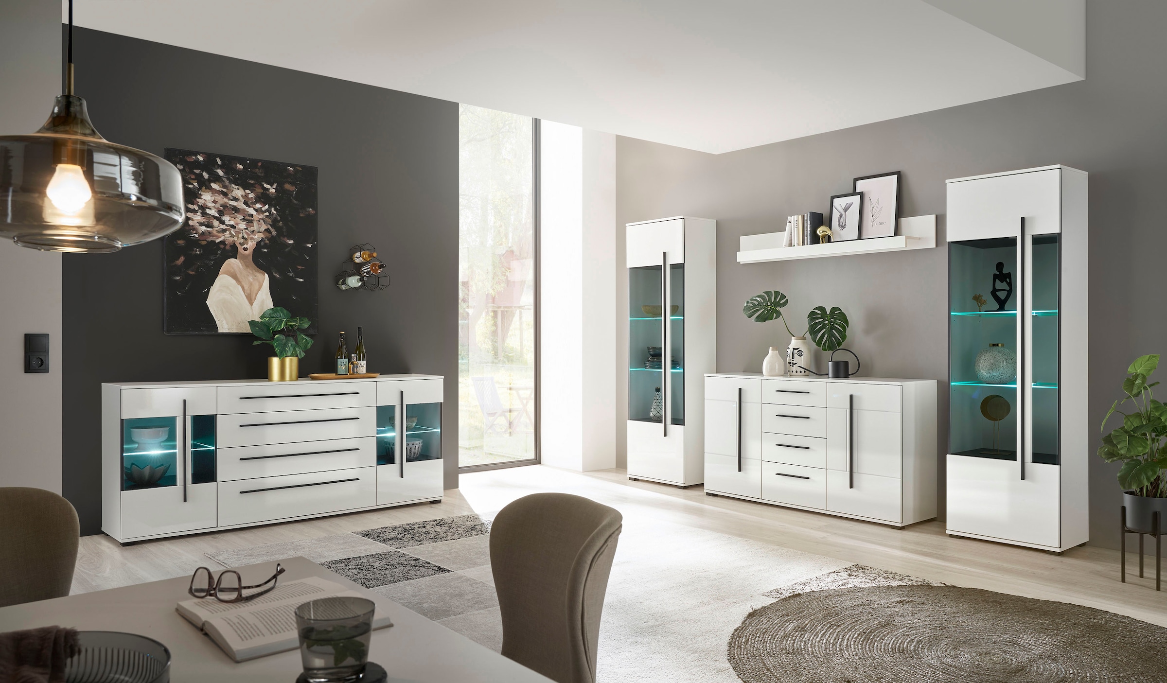 Home affaire Wohnwand »Cantara, moderne Anbauwand, Wohnzimmer-Set, in Eiche Evoke oder Weiss« Set, 