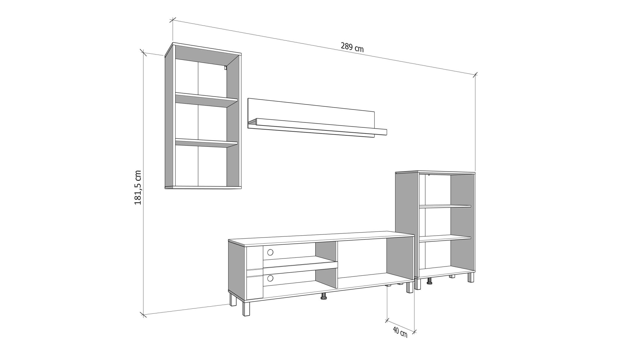 Home affaire Meuble mural »Sheffield, inkl. TV-Board, Highboard, Hängevitrine und Wandregal« Komplett-Set, 4 cuis tlg.