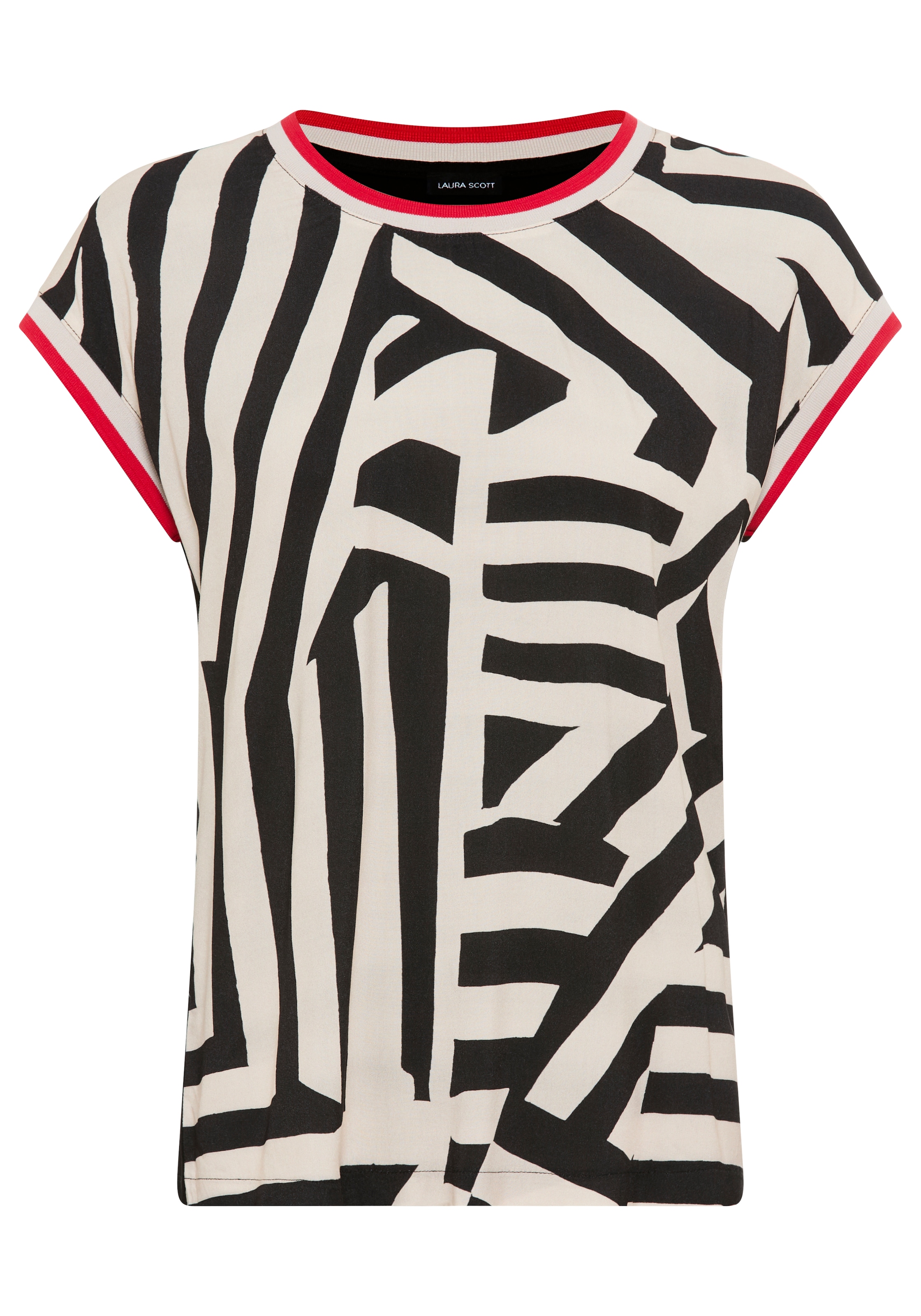 Laura Scott Shirtbluse mit kontrastfarbenen Tape-Elementen, Materialmix, lockere Passform