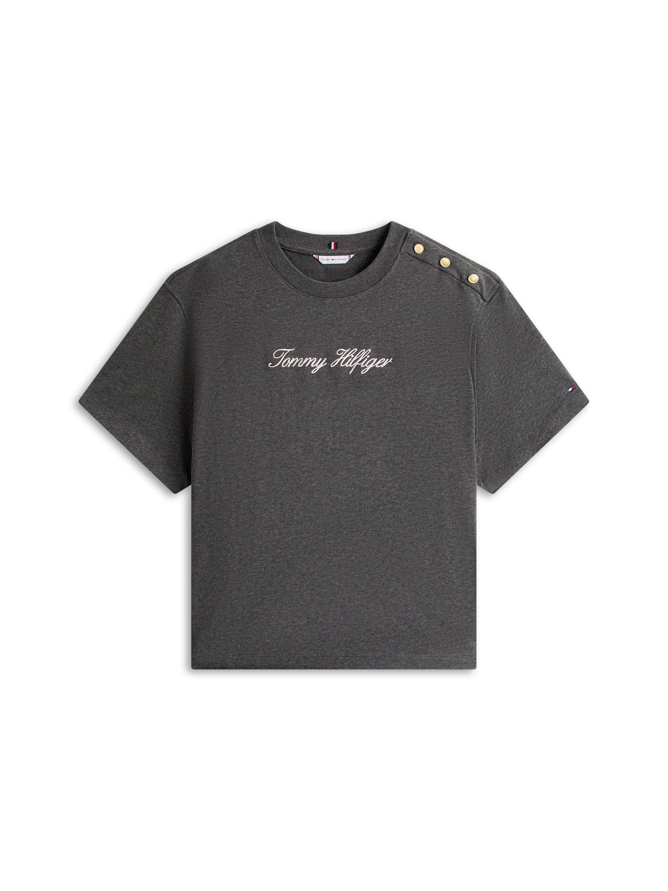Tommy Hilfiger Curve Kurzarmshirt »CRV GOLD BTN SCRIPT MDRN SS TEE« in grossen Grössen, mit goldfarbenen Knöpfen