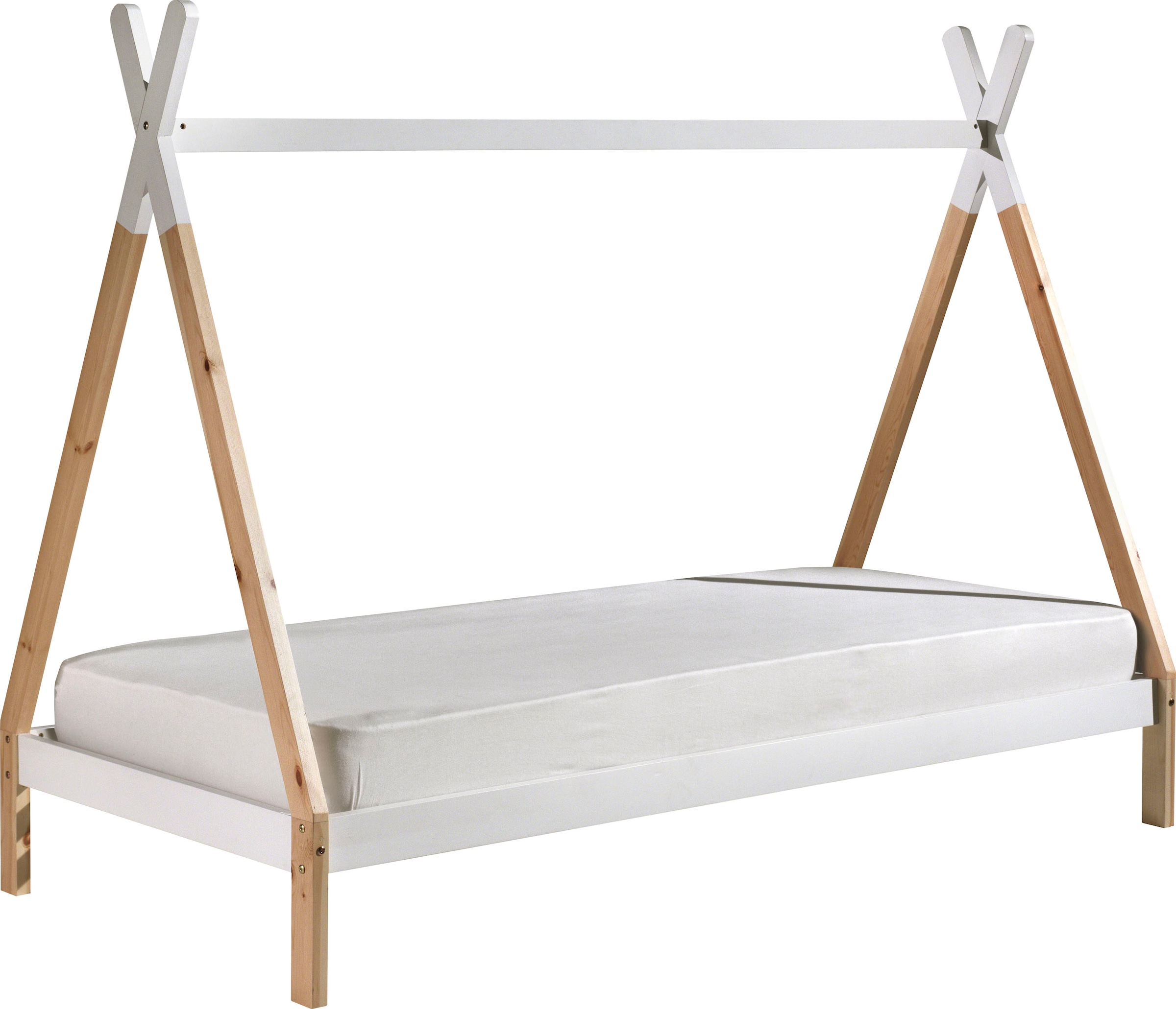 Vipack Lit d'enfant »TIPI, Kiefer massiv, 2-farbig lackiert, mit Rolllattenrost« L/H/P env. 206x158,2x98 cm, barre transversale décorative possible,  90/200, avec ou sans tiroir au choix